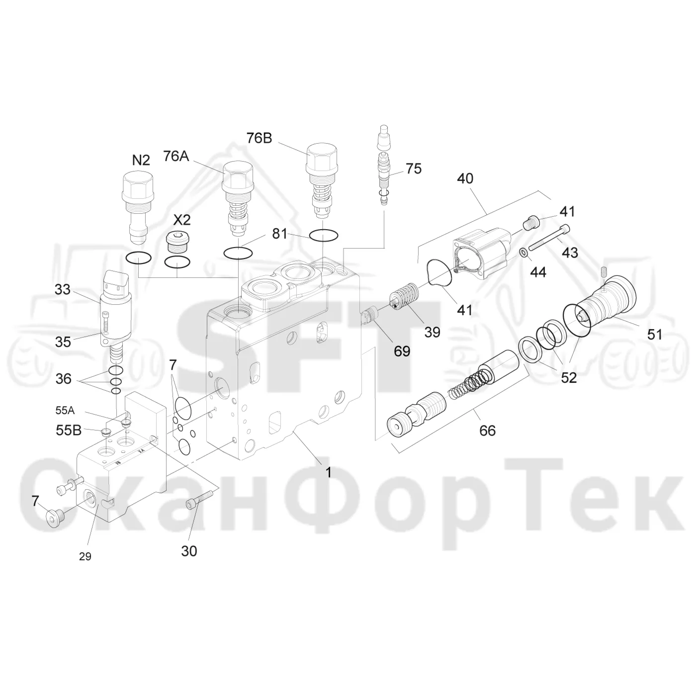 Схема: Komatsu / Форвардер / 855 S/N 8550022010- / Каталог запасных частей / Гидравлика / Клапан подъемного крана / Поворот