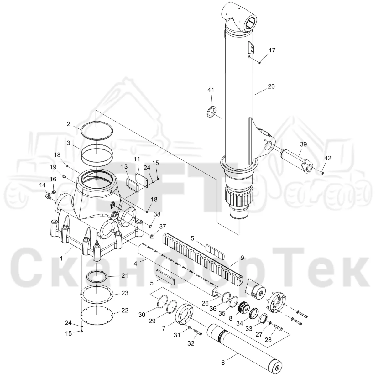 Схема: Komatsu / Форвардер / 855 S/N 8550022010- / Каталог запасных частей / Подъемный кран / Система поворотного механизма / Система поворотного механизма