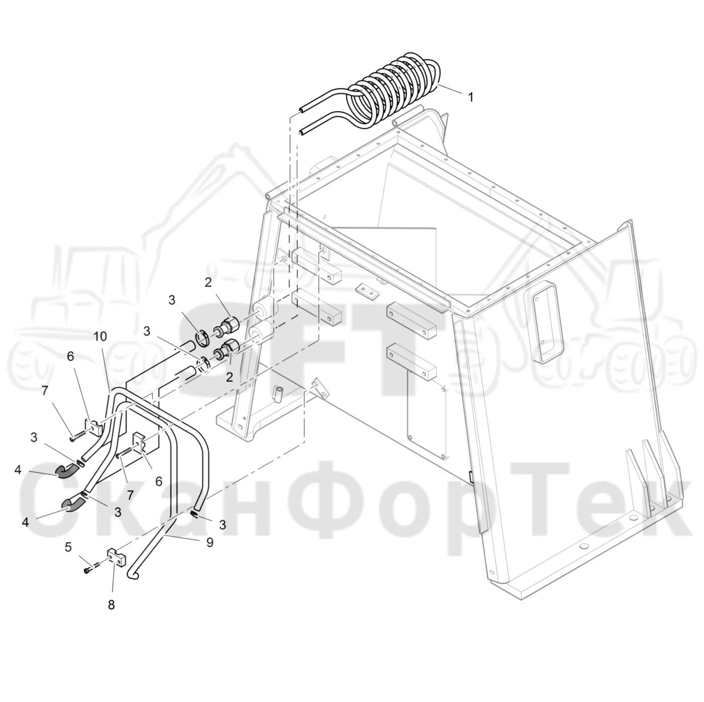 Схема: Komatsu / Лесозаготовительные машины / 901TX .1 / Каталог запасных частей / Гидравлика / Бак гидравлики / Подогреватель бака гидравлики
