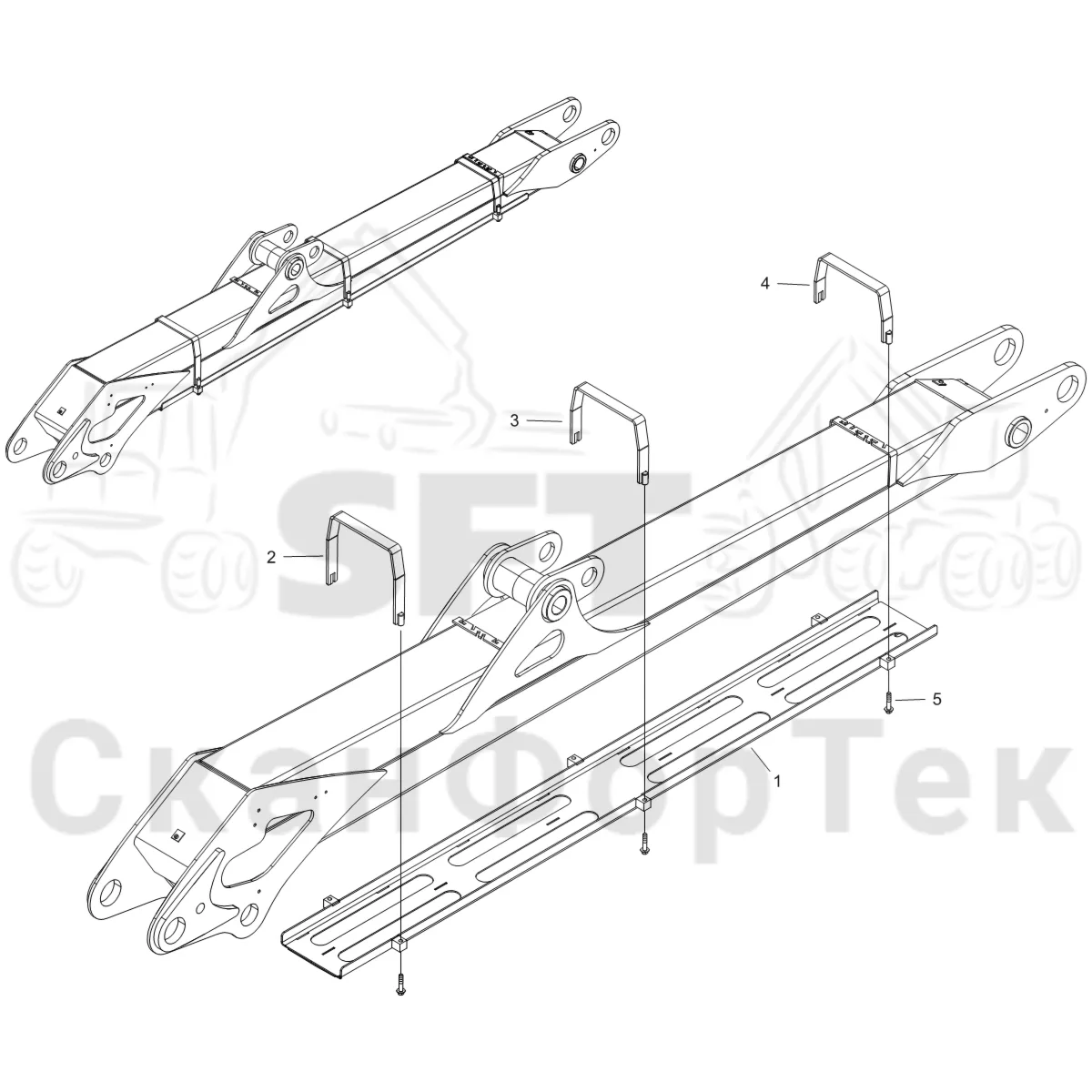 Схема: Komatsu / Форвардер / 875 S/N 8750000010- / Каталог запасных частей / Подъемный кран / Основная стрела / защита