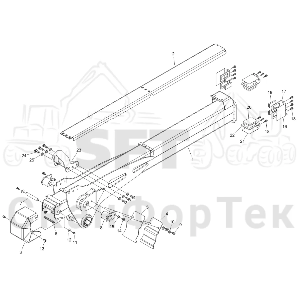 Схема: Komatsu / Форвардер / 855 S/N 8550022010- / Каталог запасных частей / Подъемный кран / Стрела, наружная / Стрела, наружная