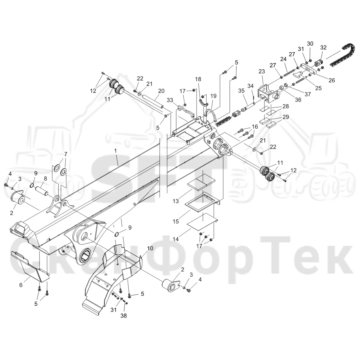 Схема: Komatsu / Форвардер / 875 S/N 8750000010- / Каталог запасных частей / Подъемный кран / Стрела, наружная / Стрела, наружная  130F Combi