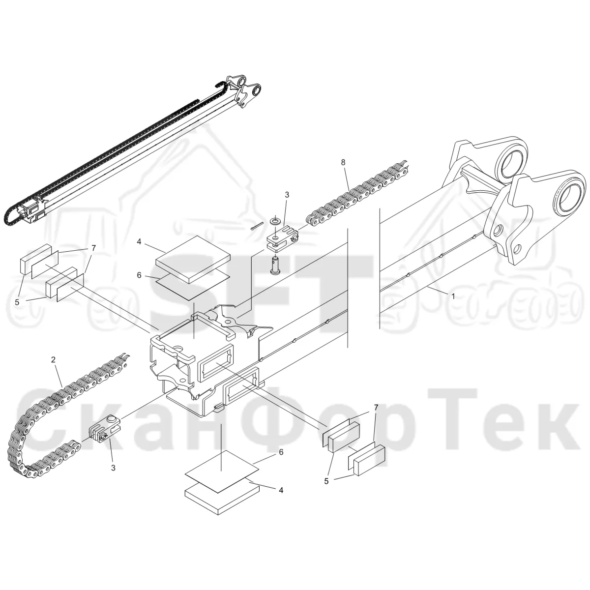 Схема: Komatsu / Форвардер / 855 S/N 8550022010- / Каталог запасных частей / Подъемный кран / Телескопическая стрела / Телескопическая стрела Combi