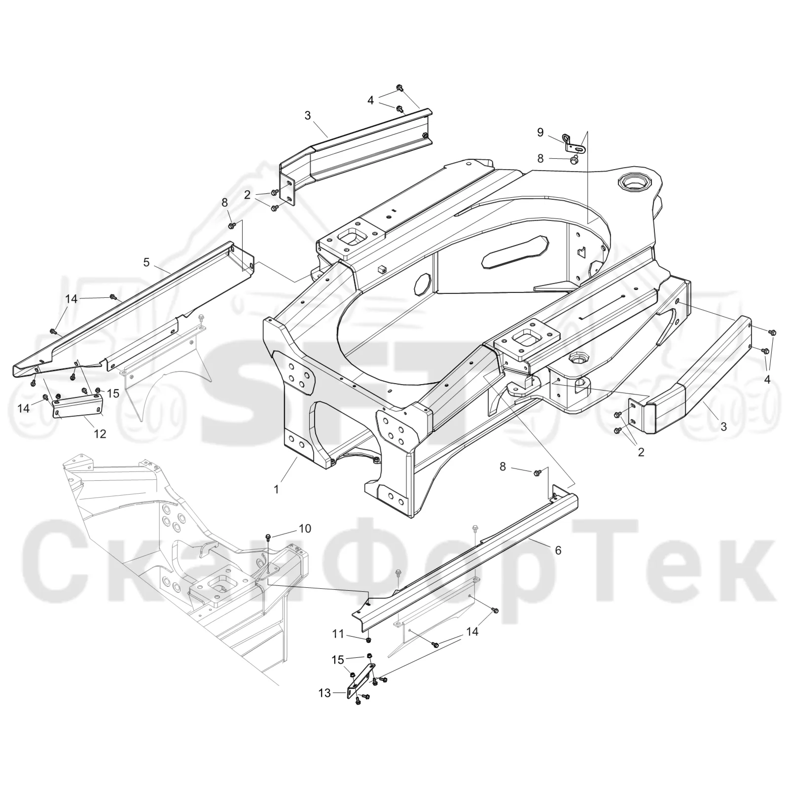 Схема: Komatsu / Форвардер / 875 S/N 8750000010- / Каталог запасных частей / шасси / Рамы / Рама, передняя
