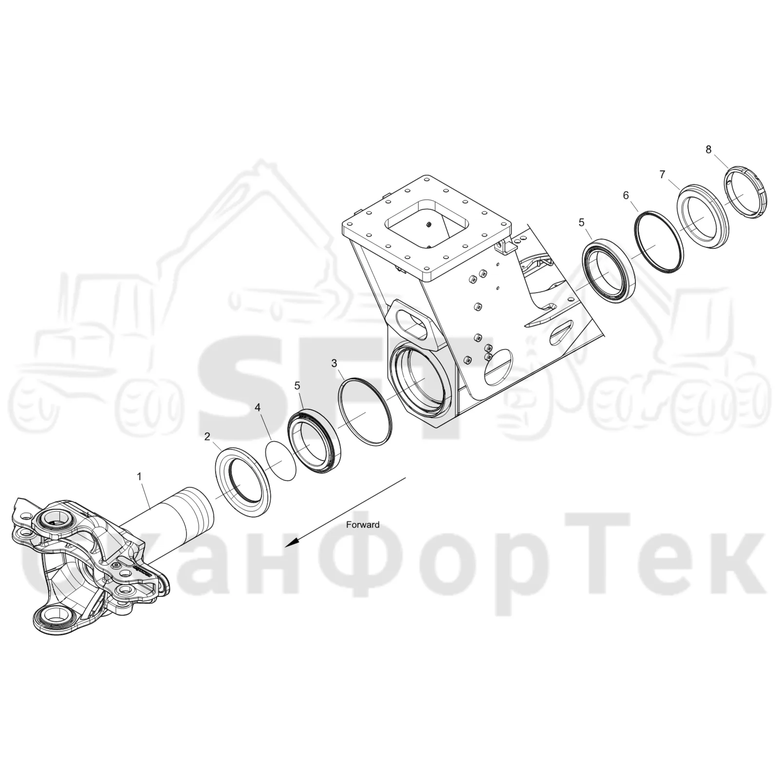 Схема: Komatsu / Форвардер / 875 S/N 8750000010- / Каталог запасных частей / шасси / Сочленение / Рама с шарнирным сочленением