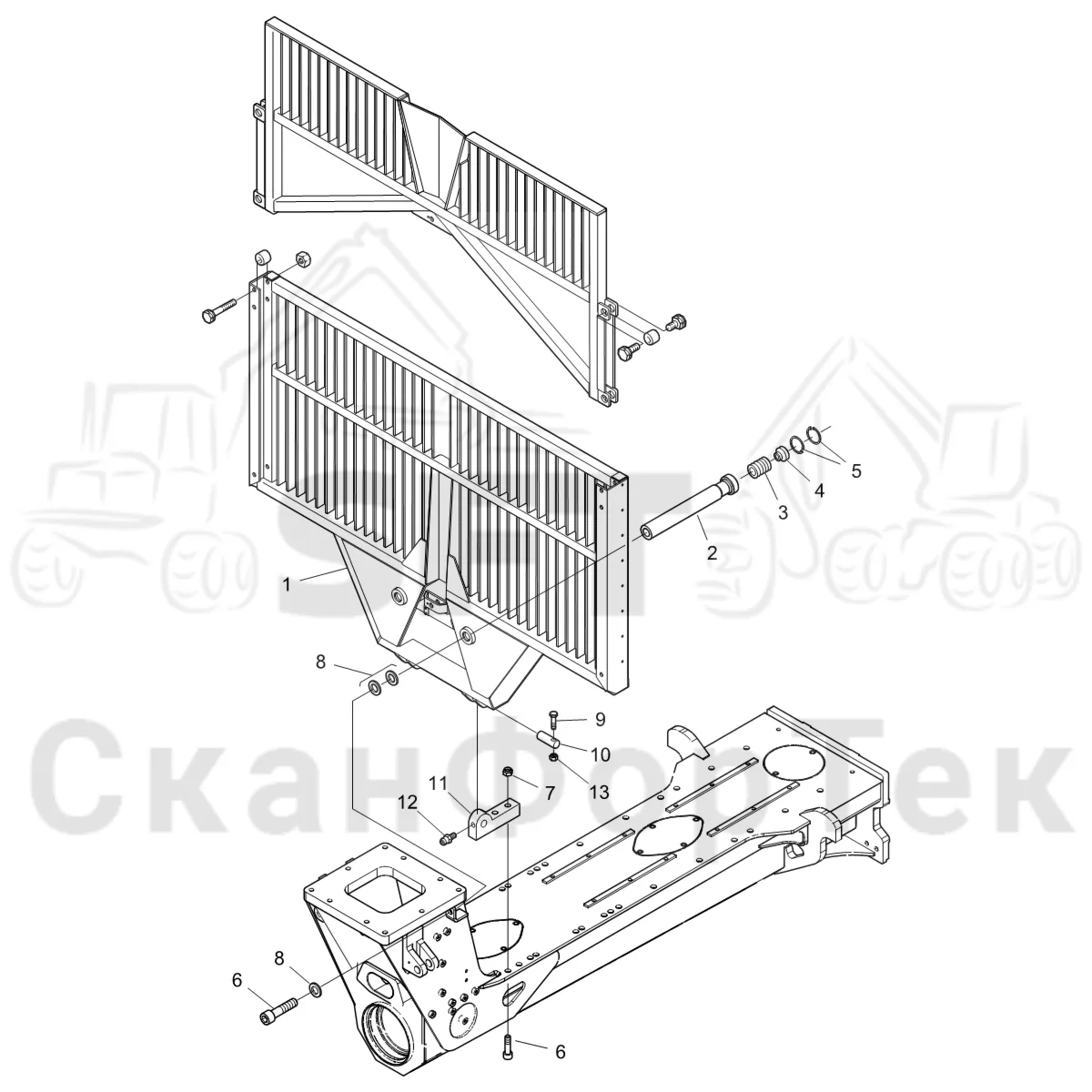 Схема: Komatsu / Форвардер / 875 S/N 8750000010- / Каталог запасных частей / шасси / Зона погрузки / Заслонка, фиксированная