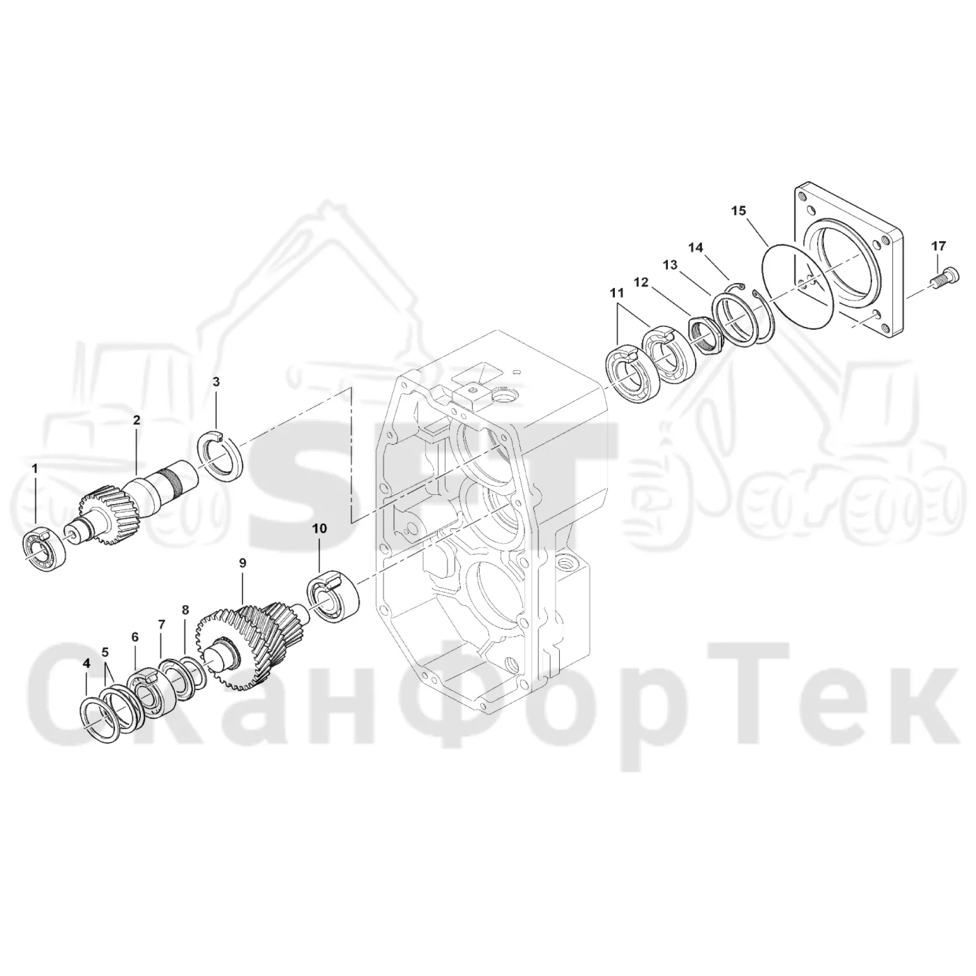 Схема: Komatsu / Форвардер / 875 S/N 8750000010- / Каталог запасных частей / Коробка передач / Редуктор / Комплект шестерен редуктора