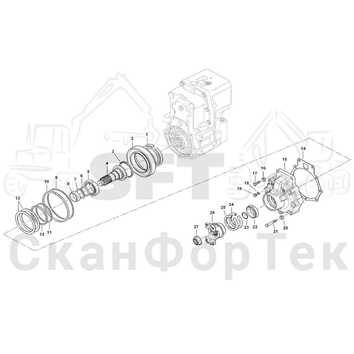 Схема: Komatsu / Форвардер / 875 S/N 8750000010- / Каталог запасных частей / Коробка передач / Редуктор / Комплект шестерен выходного вала
