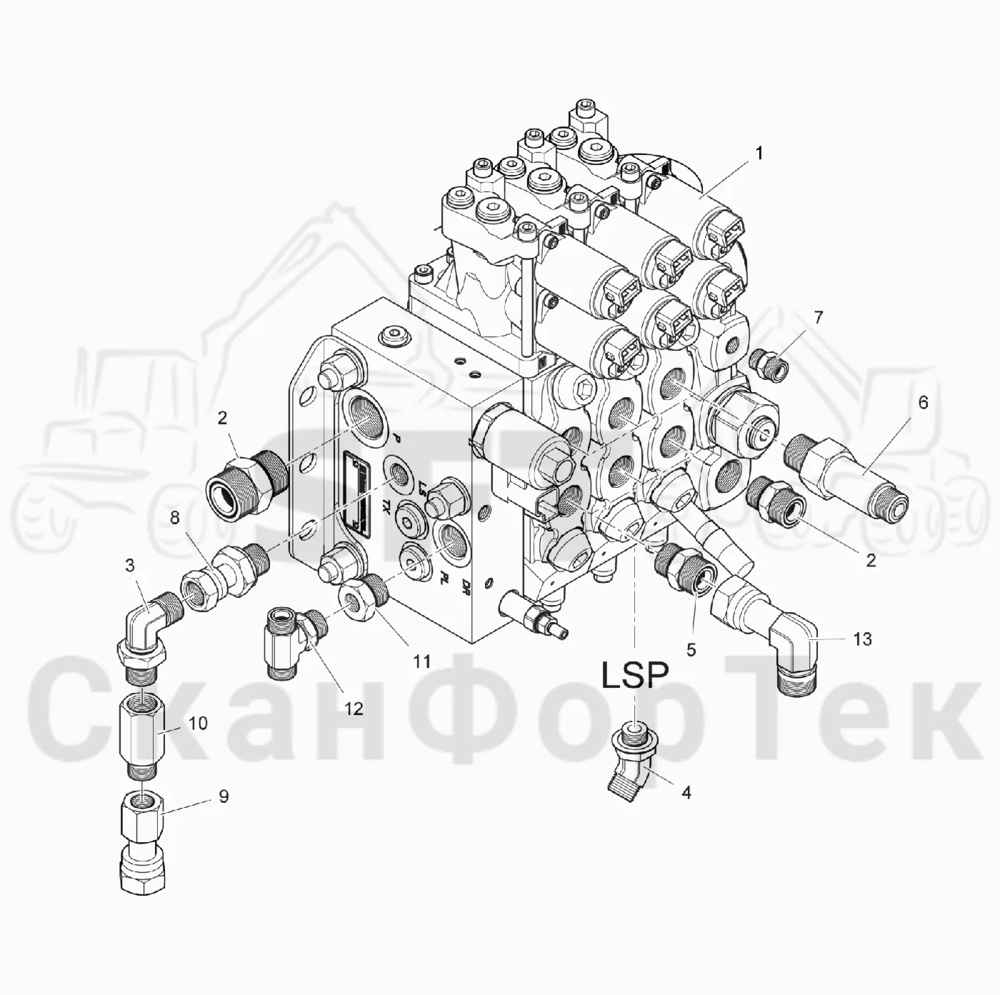 Схема: Valmet / Лесозаготовительные машины / Valmet 931 / Valmet 931 / Каталог запасных частей / Гидравлика / Клапан шасси / Клапан шасси