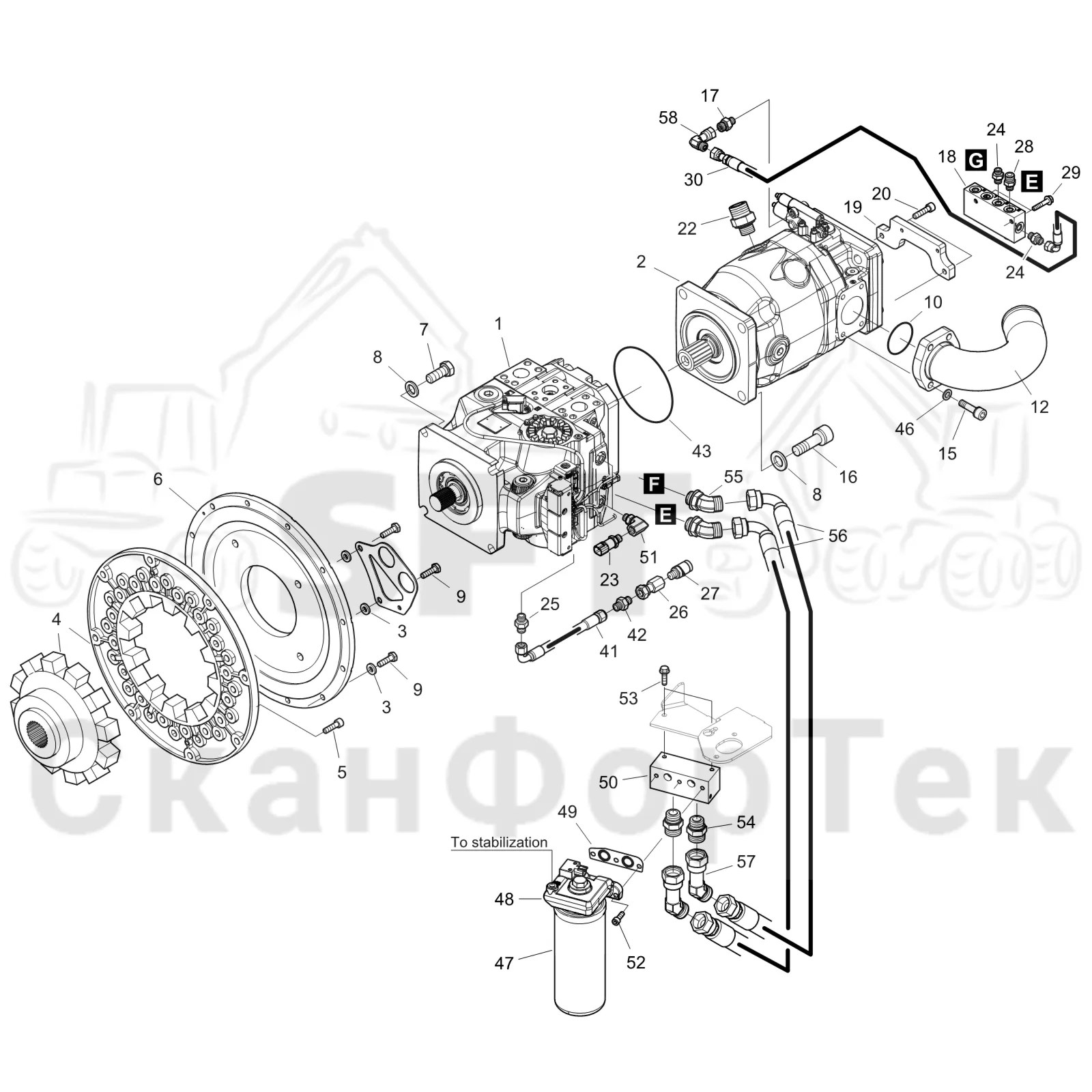 Схема: Komatsu / Форвардер / 875 S/N 8750000010- / Каталог запасных частей / Гидравлика / Гидравлические насосы / Насосная установка