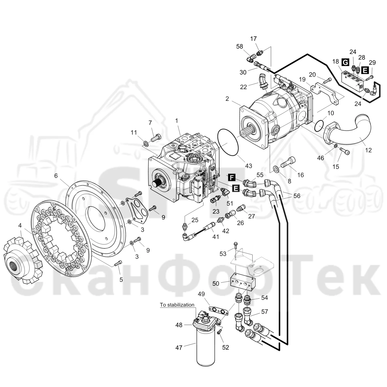 Схема: Komatsu / Форвардер / 875 S/N 8750000010- / Каталог запасных частей / Гидравлика / Гидравлические насосы / Насосная установка