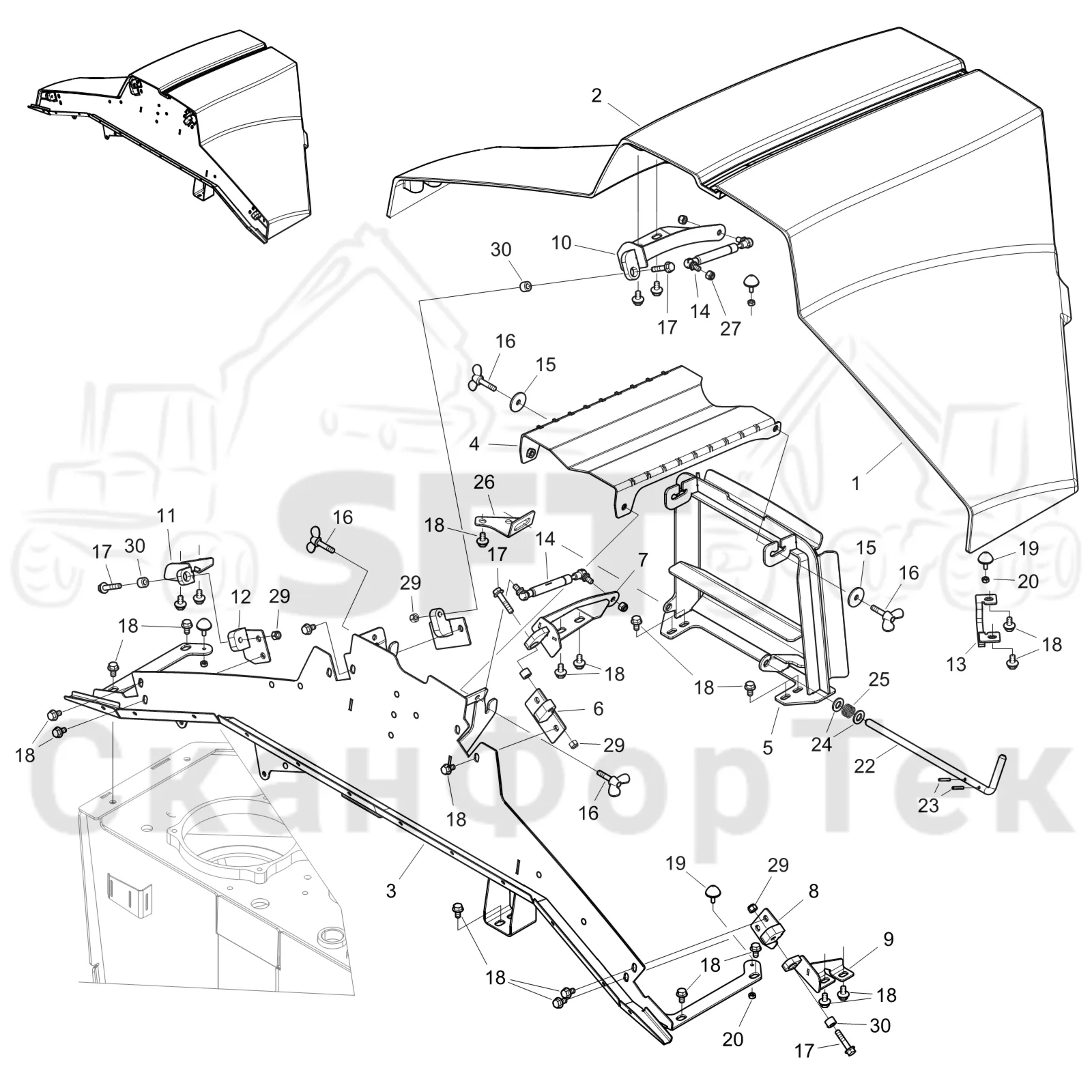 Схема: Komatsu / Форвардер / 875 S/N 8750000010- / Каталог запасных частей / Гидравлика / Бак гидравлики / Защитные крышки бака гидравлического масла