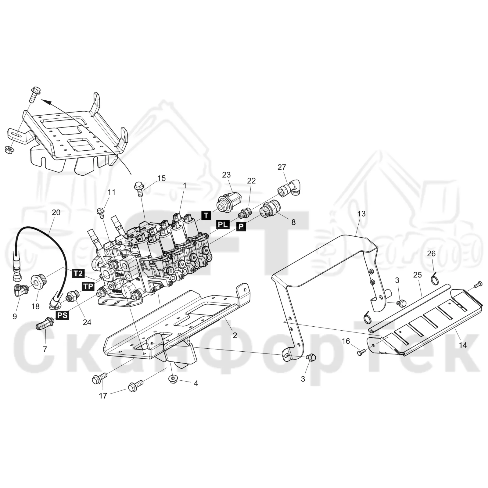 Схема: Komatsu / Форвардер / 875 S/N 8750000010- / Каталог запасных частей / Гидравлика / Клапан шасси / Клапан