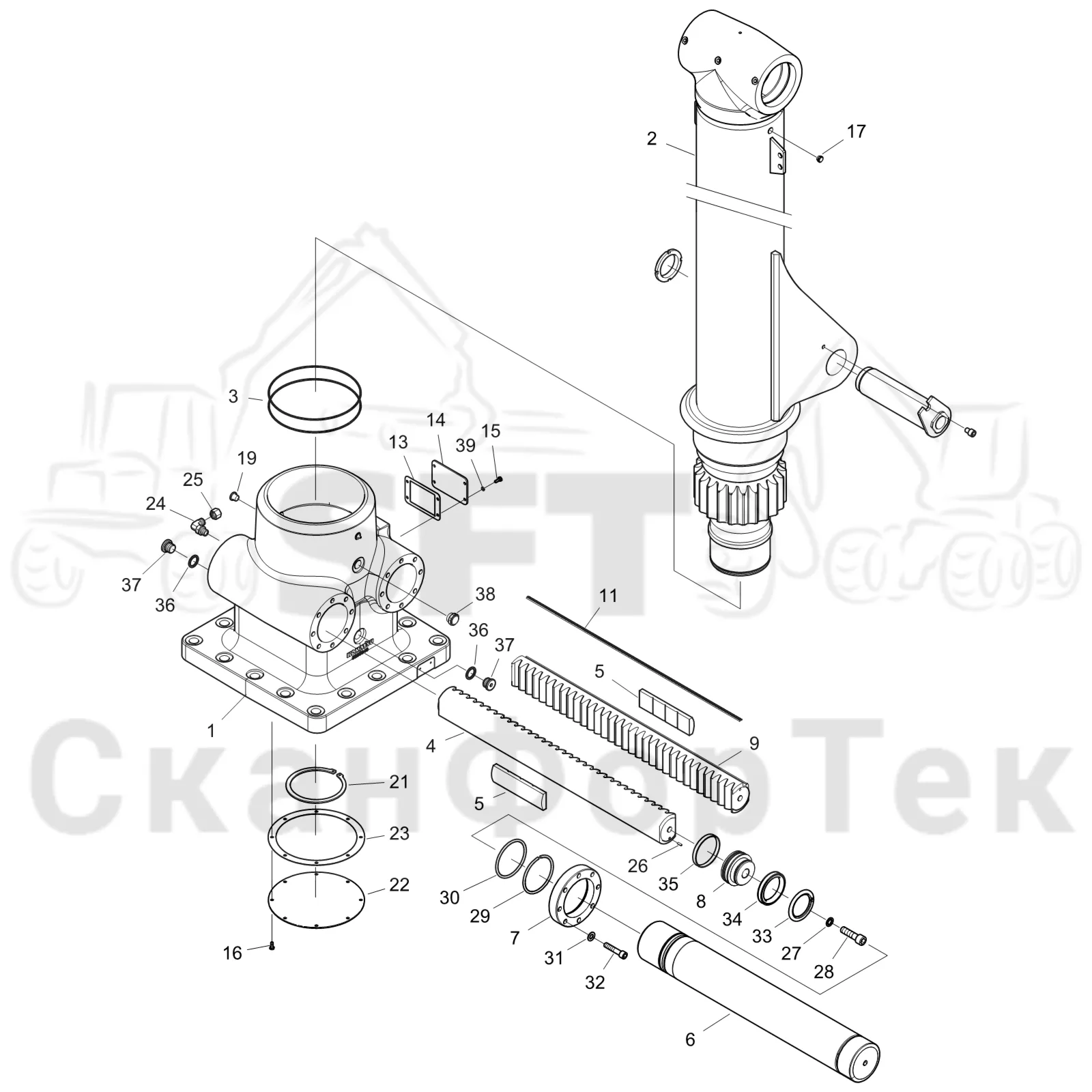 Схема: Komatsu / Форвардер / 875 S/N 8750000010- / Каталог запасных частей / Подъемный кран / Система поворотного механизма / Система поворотного механизма
