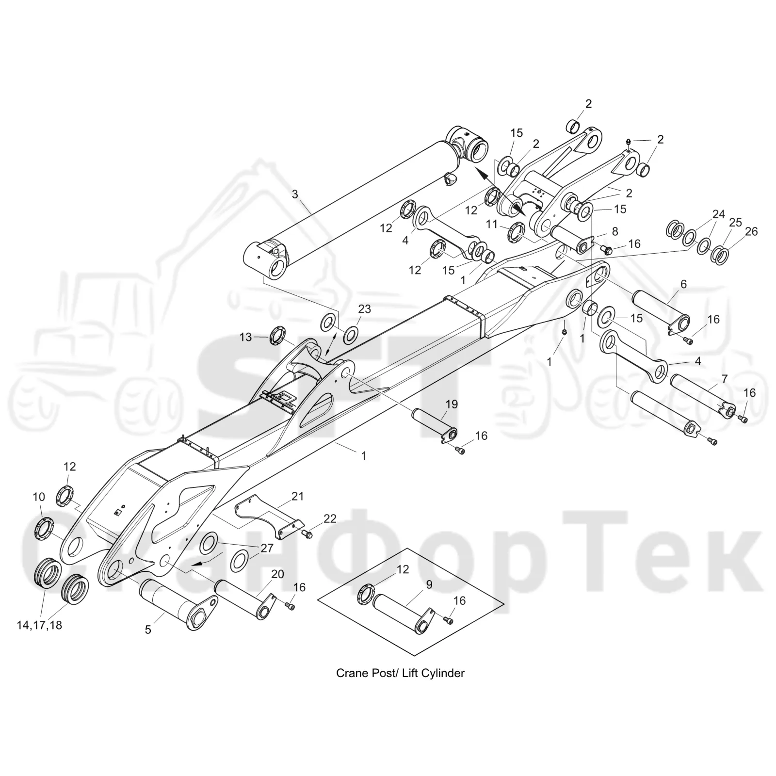Схема: Komatsu / Форвардер / 875 S/N 8750000010- / Каталог запасных частей / Подъемный кран / Основная стрела / Основная стрела