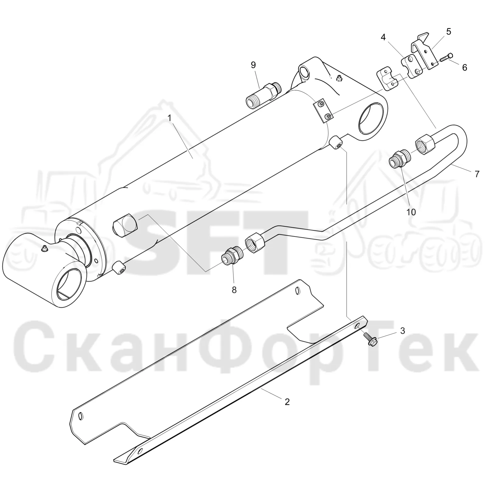 Схема: Komatsu / Форвардер / 875 S/N 8750000010- / Каталог запасных частей / Подъемный кран / Подъемный цилиндр / Подъемный цилиндр