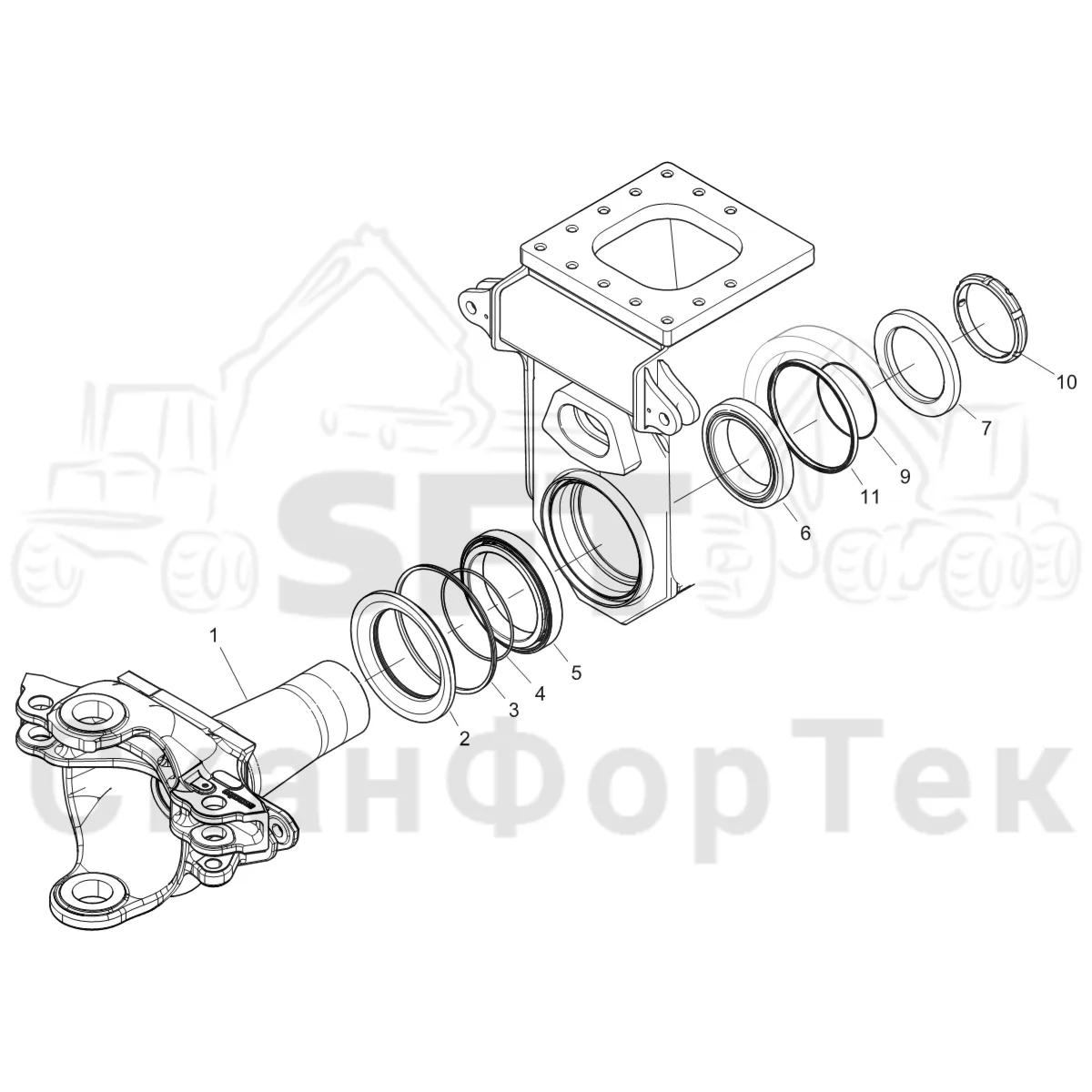 Схема: Komatsu / Форвардер / 895 S/N 8950011010- / Каталог запасных частей / шасси / Сочленение / Рама с шарнирным сочленением