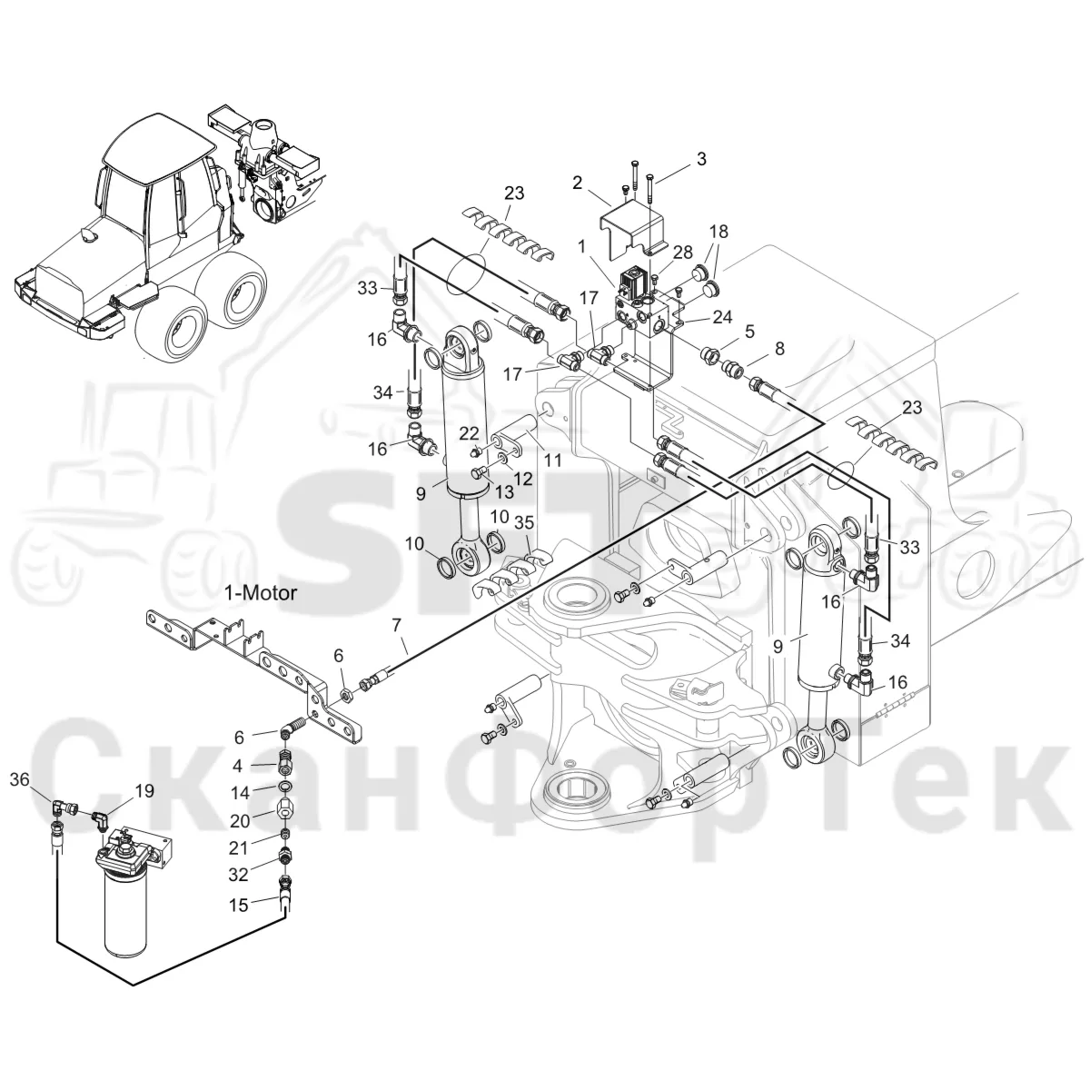 Схема: Komatsu / Форвардер / 895 S/N 8950011010- / Каталог запасных частей / шасси / Стабилизация / Стабилизация