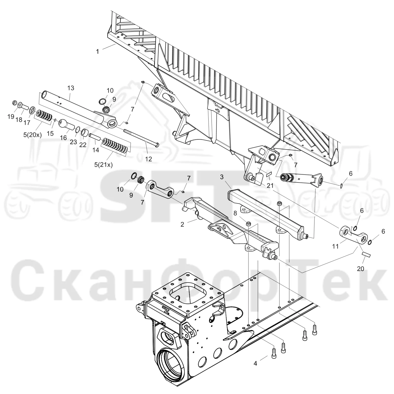 Схема: Komatsu / Форвардер / 895 S/N 8950011010- / Каталог запасных частей / шасси / Зона погрузки / Заслонка, фиксированная FlexGate