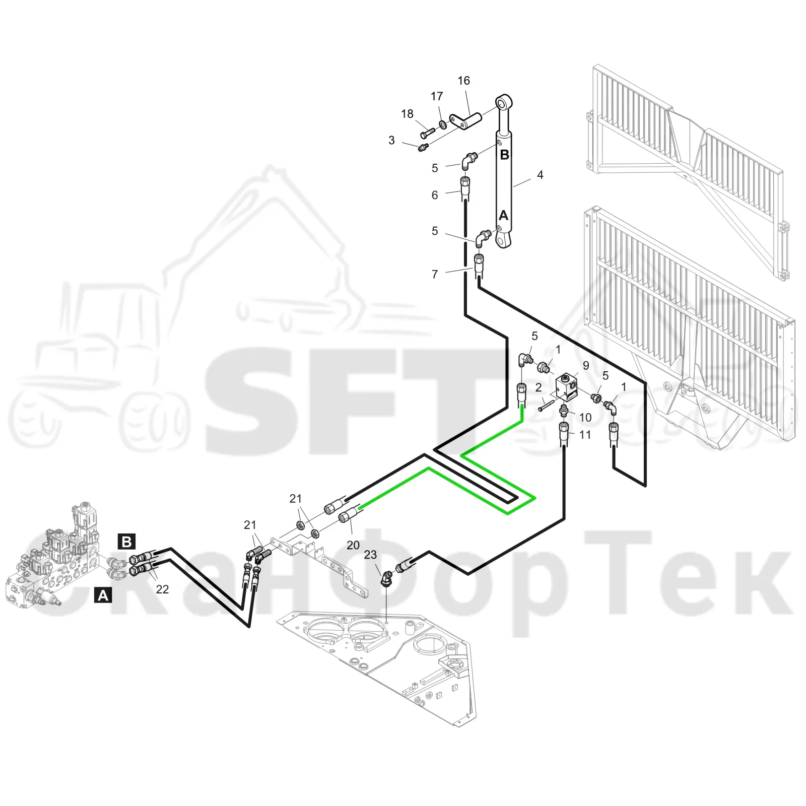 Схема: Komatsu / Форвардер / 895 S/N 8950011010- / Каталог запасных частей / шасси / Зона погрузки / Gate upper part