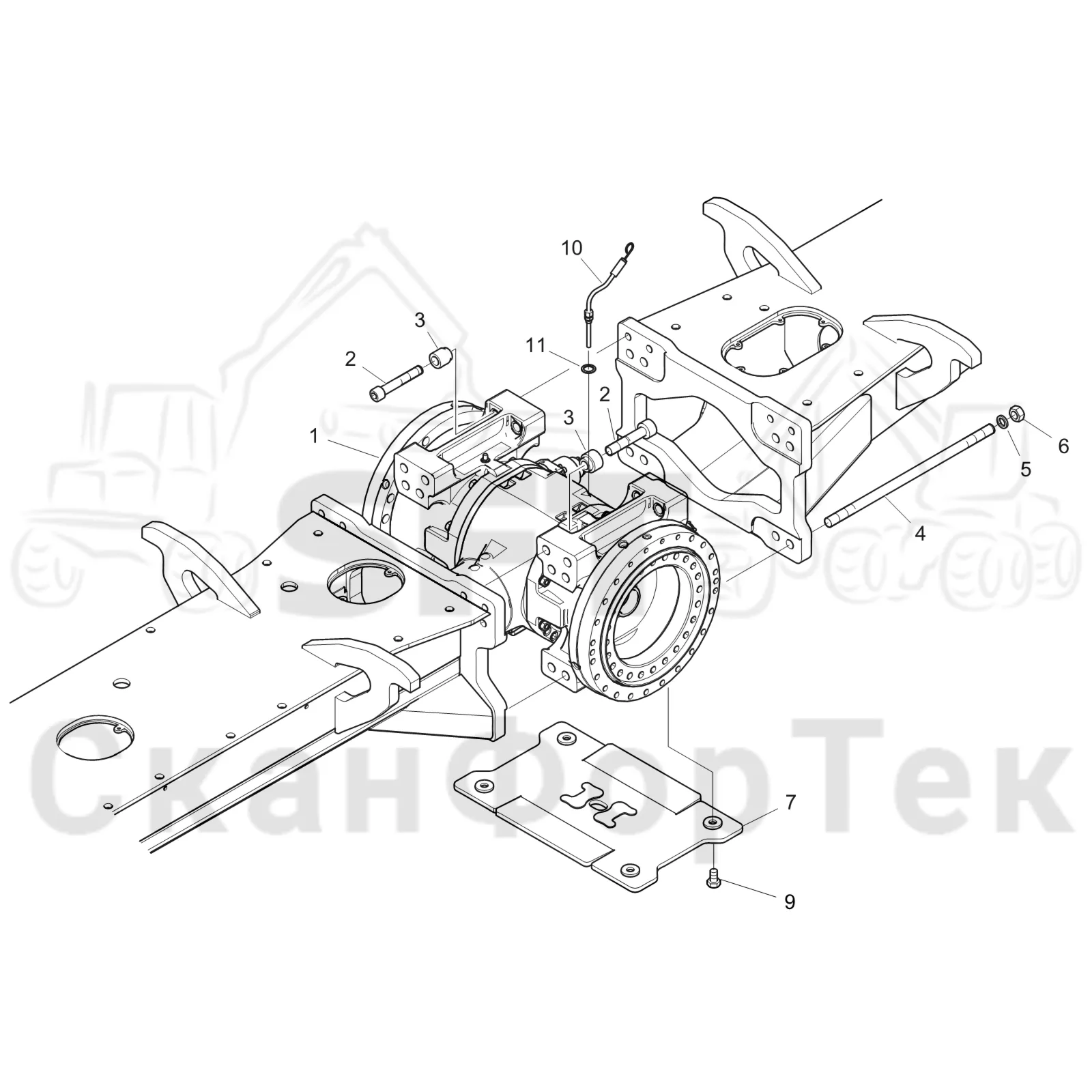 Схема: Komatsu / Форвардер / 895 S/N 8950011010- / Каталог запасных частей / Коробка передач / Мост каретки / Задний агрегат каретки