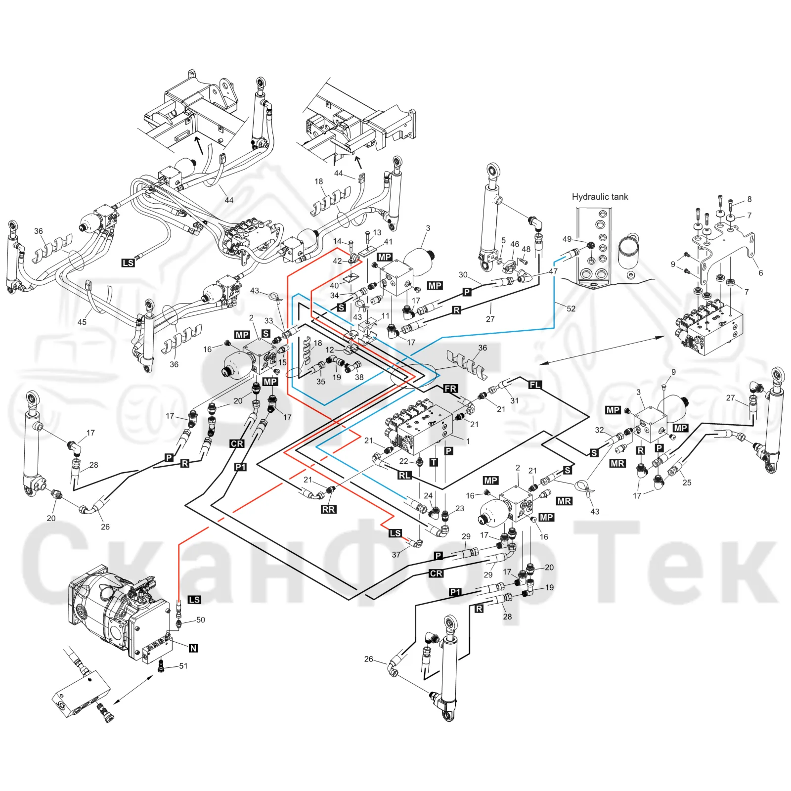 Схема: Komatsu / Форвардер / 895 S/N 8950011010- / Каталог запасных частей / Кабина / Кабина / Comfort Ride / подвеска Кабина