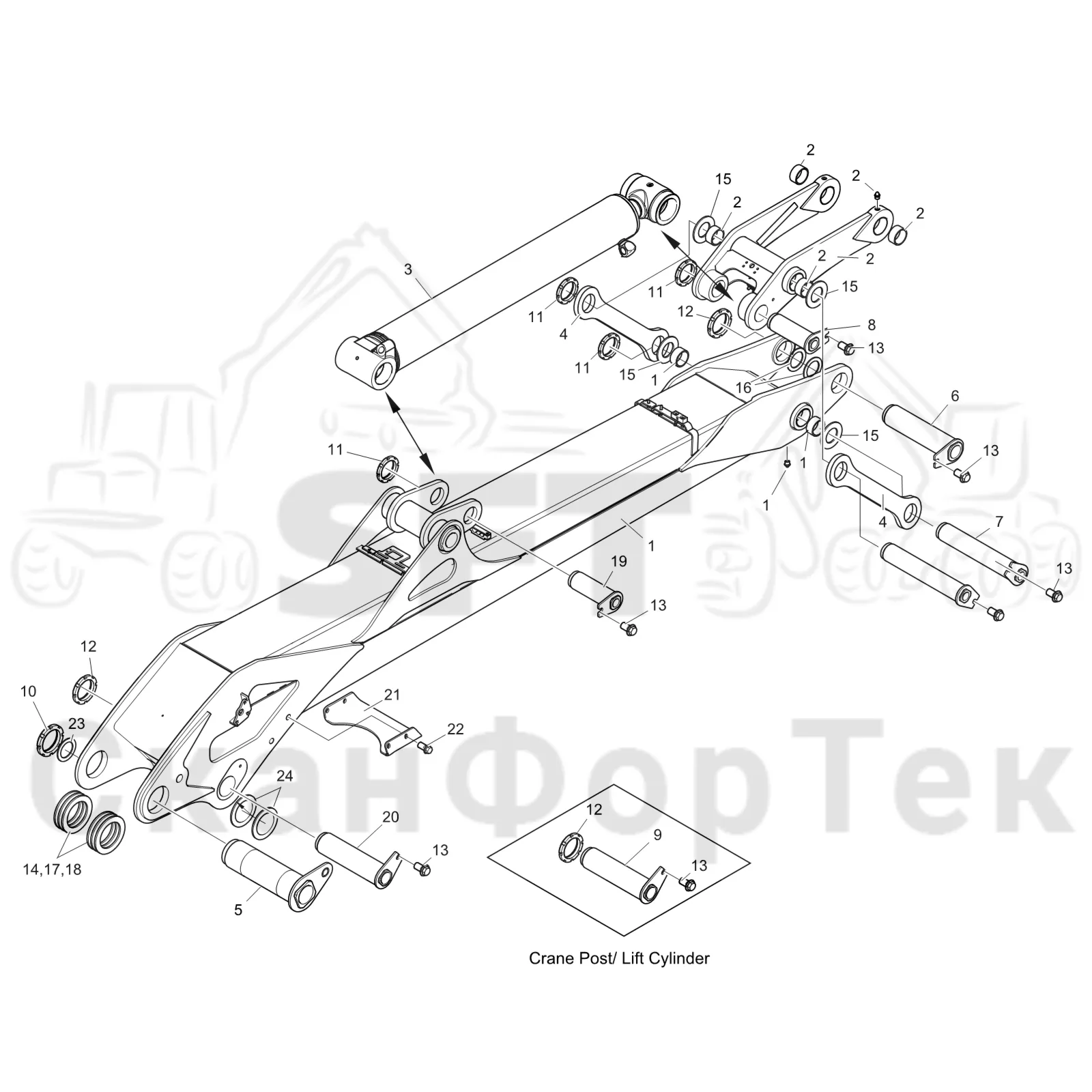 Схема: Komatsu / Форвардер / 895 S/N 8950011010- / Каталог запасных частей / Подъемный кран / Основная стрела / Основная стрела