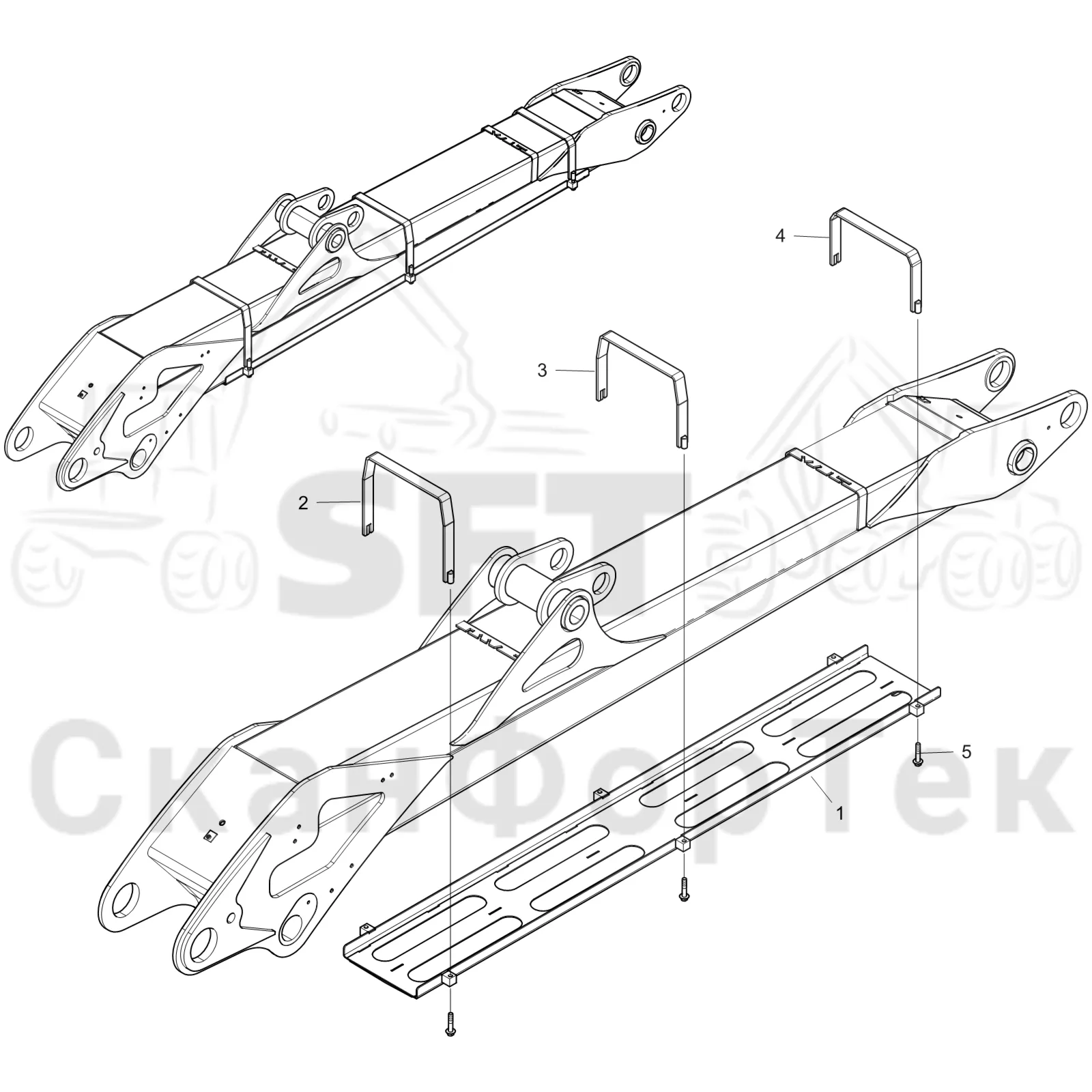 Схема: Komatsu / Форвардер / 895 S/N 8950011010- / Каталог запасных частей / Подъемный кран / Основная стрела / защита