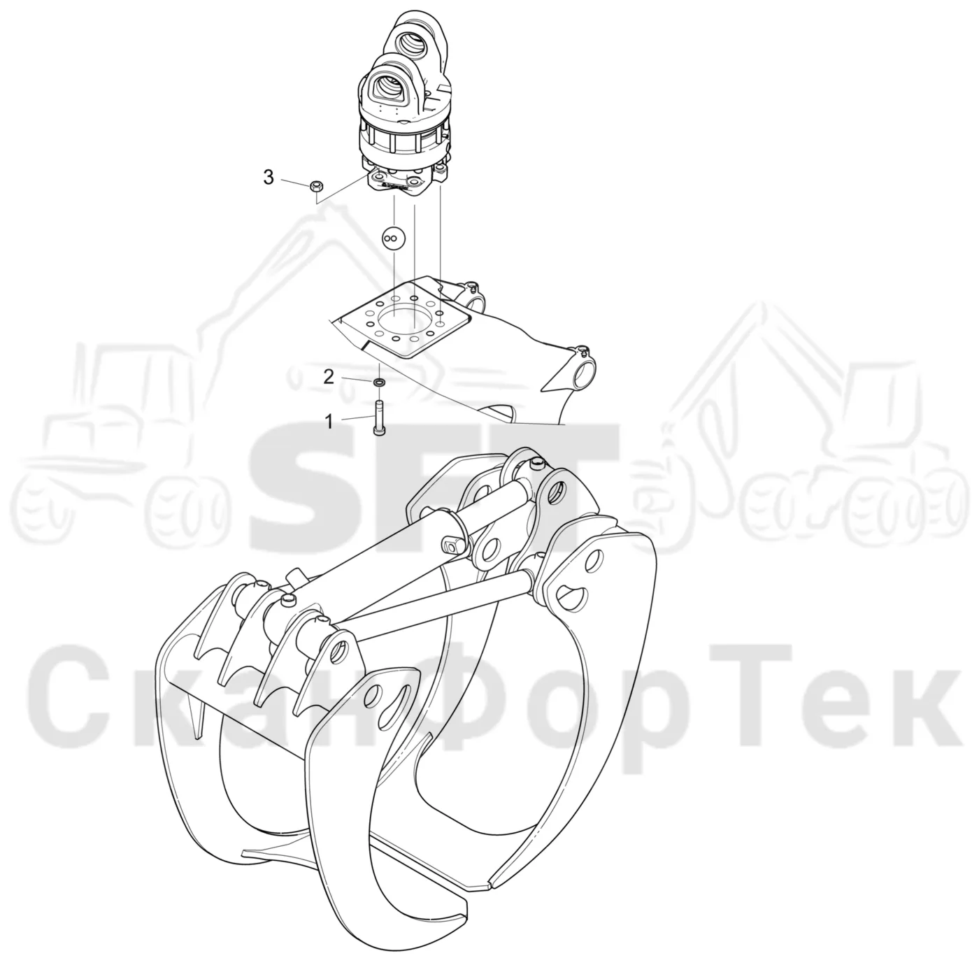 Схема: Komatsu / Форвардер / 895 S/N 8950011010- / Каталог запасных частей / Оборудование захвата / Поворотные устройства и звенья / Поворотное устройство G 171 / Крепежное оборудование