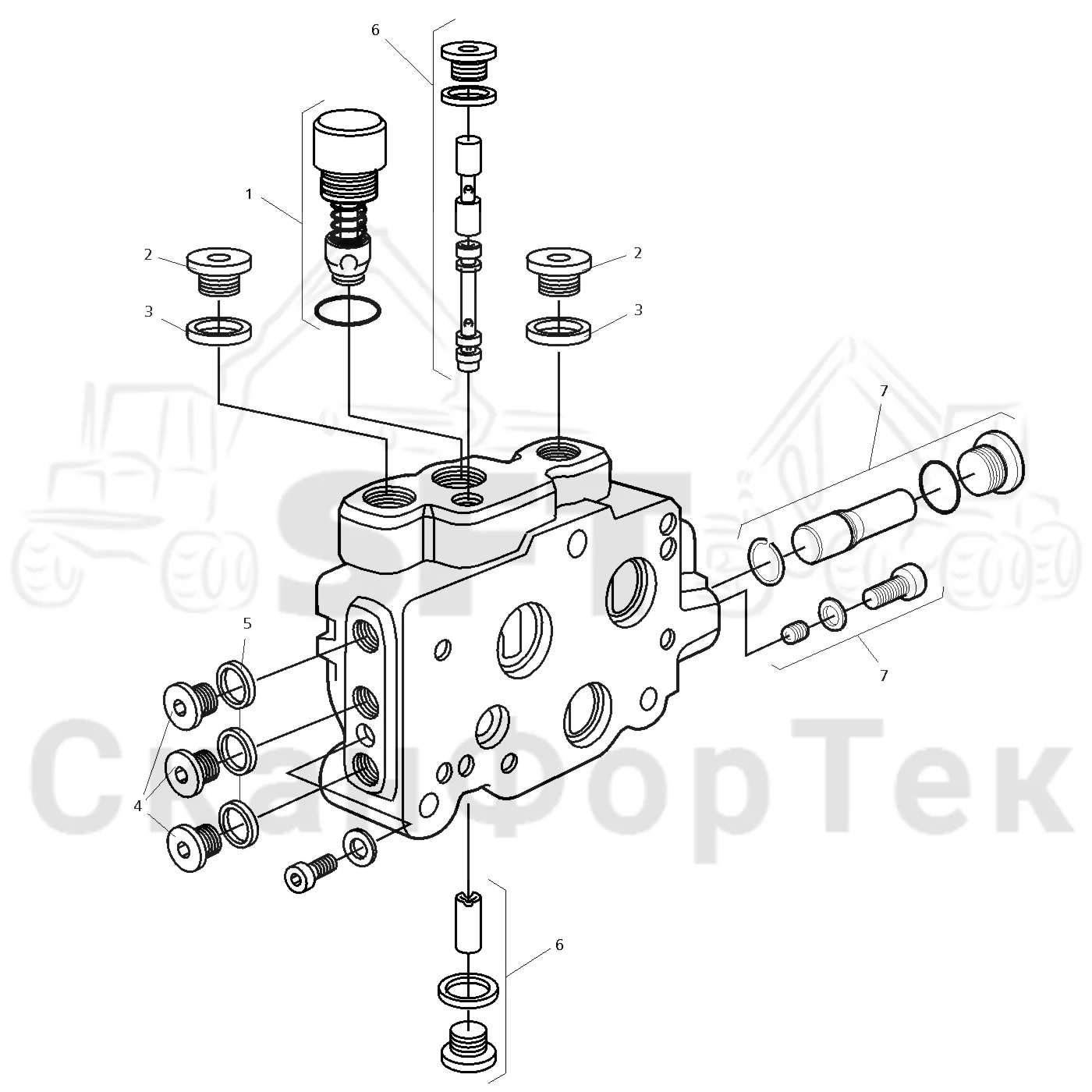 Схема: Valmet / Лесозаготовительные машины / Valmet 801 c / Valmet 801c Ch 11800- / Valmet 801c Ch 11800- / Каталог запасных частей / Гидравлика / Клапан подъемного крана / Впускная секция