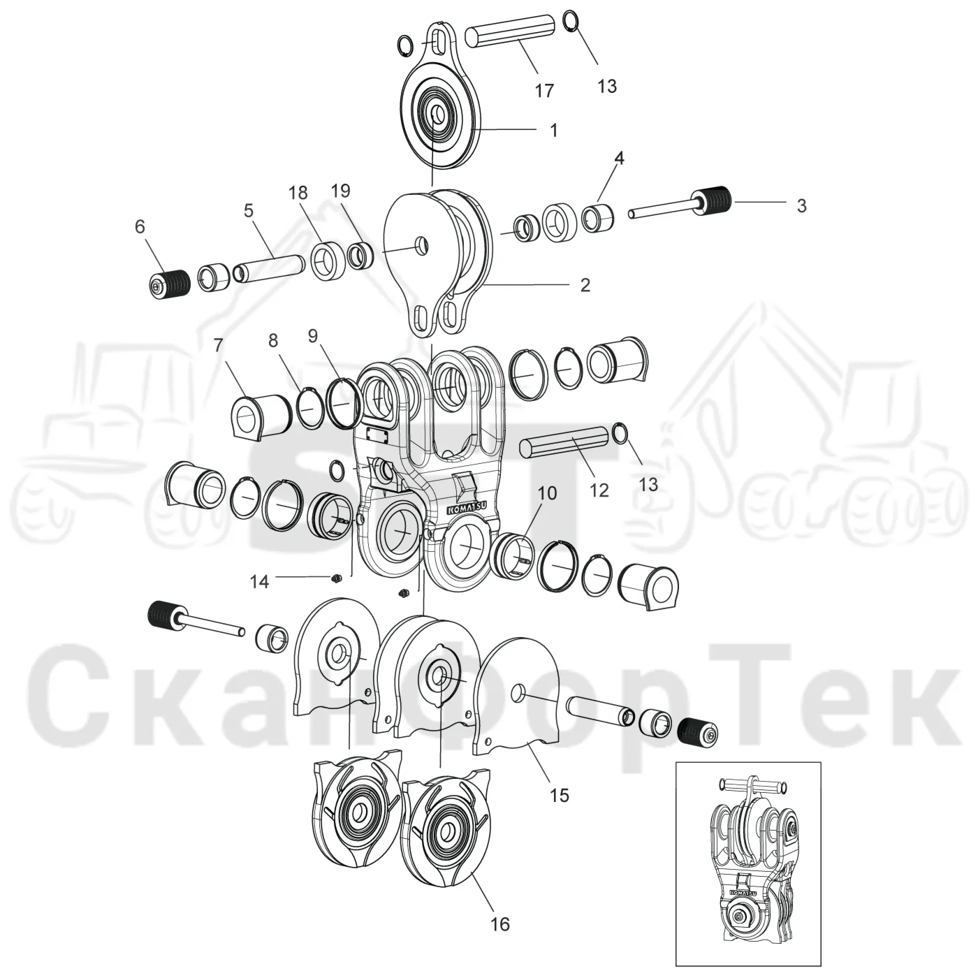 Схема: Komatsu / Лесозаготовительные машины / 911 S/N 9112062167- / Каталог запасных частей / Лесозаготовительное оборудование / Головка лесозаготовительной машины / 370.2 / Каталог запасных частей / Поворотные устройства и звенья / Демпфер поворота MDB 0-0 / Демпфер поворота MDB 0-0