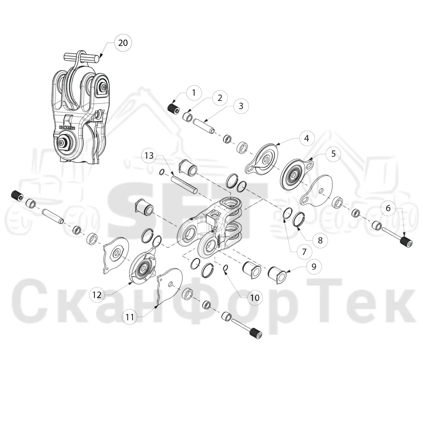 Схема: Komatsu / Лесозаготовительные машины / 951 S/N 9510004367- / Каталог запасных частей / Лесозаготовительное оборудование / Головка лесозаготовительной машины / 370.2 / Каталог запасных частей / Поворотные устройства и звенья / Демпфер поворота MDB 2-1 / Демпфер поворота MDB 2-1