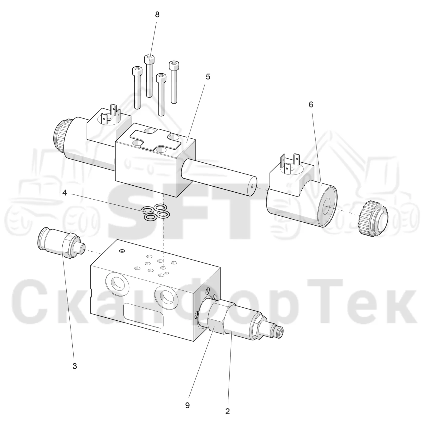Схема: Komatsu / Головки лесозаготовительной машины / 300 Головки лесозаготовительной машины / 340 / Каталог запасных частей / Габота с несколькими деЂевьями / Гидравлика 3400000551- / Клапан