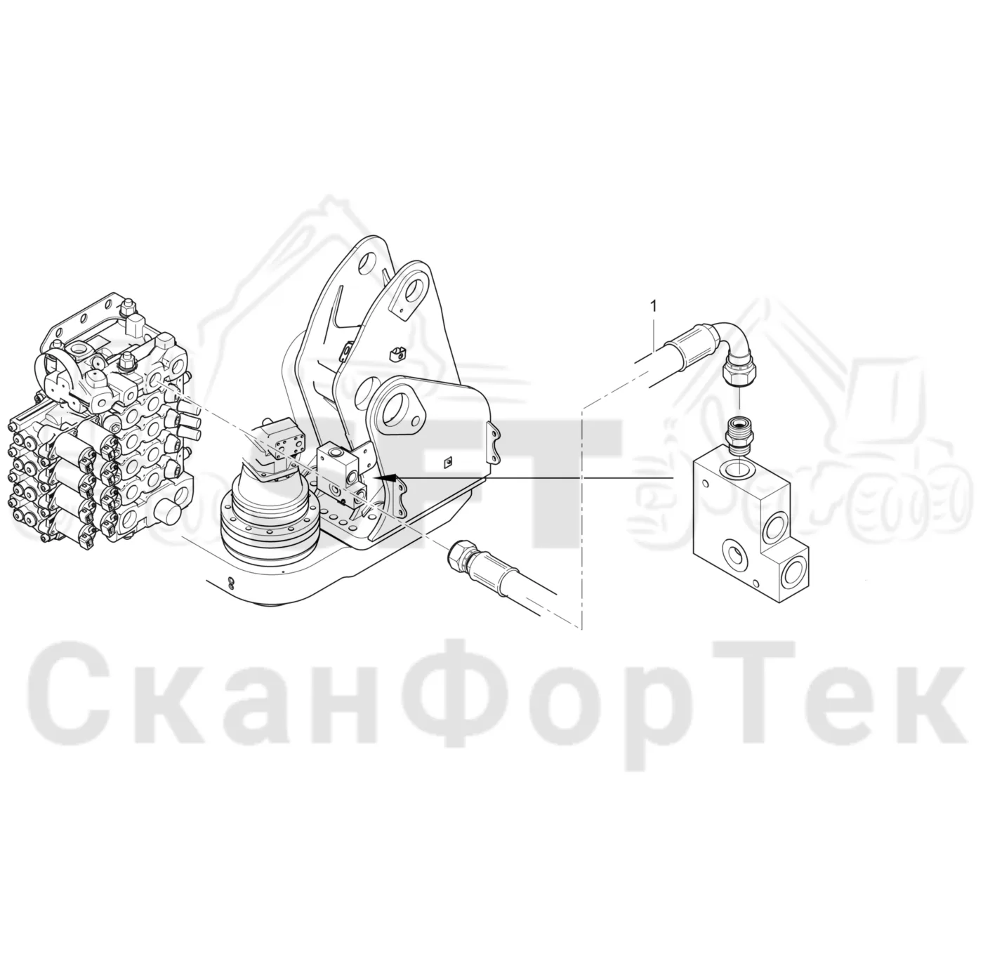 Схема: Komatsu / Лесозаготовительные машины / 931.1 / Каталог запасных частей / Гидравлика / Клапан подъемного крана / Дренаж
