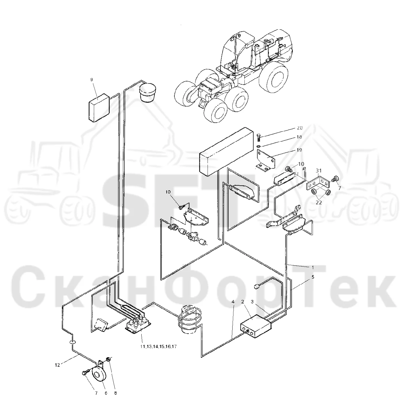 Схема: Valmet / Форвардер / Valmet 840.1 / Valmet 840.1 / Каталог запасных частей / Оборудование захвата / Захват / Valmet 901.2 Ch. -211060 / Каталог запасных частей / шасси / Пожаротушение / Комплект электрооборудования пожаротушения