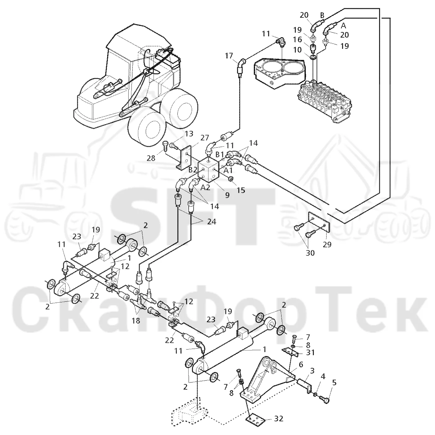 Схема: Valmet / Форвардер / Valmet 860.1 / Valmet 860.1 Ch. -115420 / Valmet 860.1 Ch. -115420 / Каталог запасных частей / шасси / Подъемник каретки / Подъемник каретки