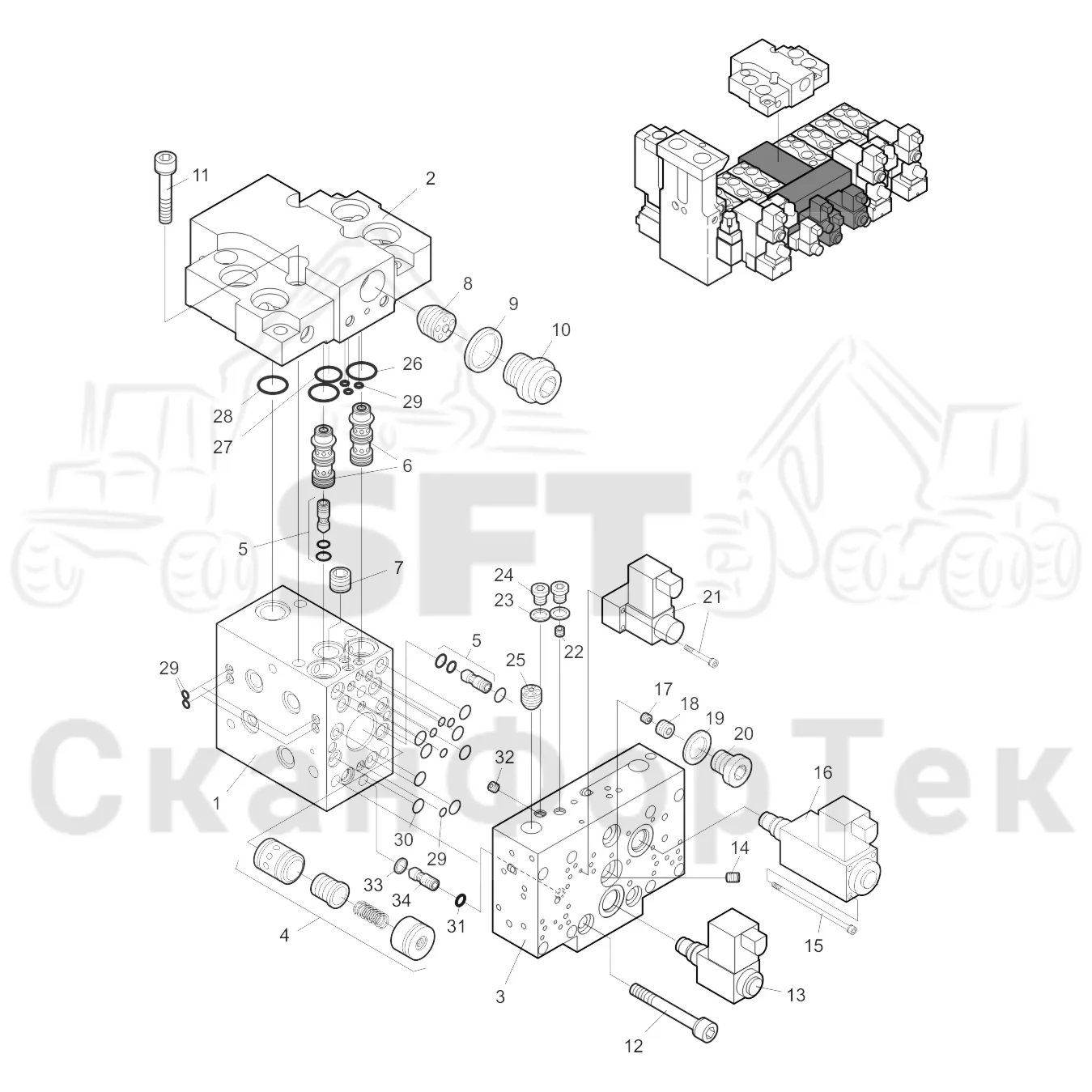 Схема: Valmet / Лесозаготовительные машины / Valmet 901.3 / Valmet 901.3 Ch. 311191- / Valmet 901.3 Ch. 311191- / Каталог запасных частей / Лесозаготовительное оборудование / Головка лесозаготовительной машины / Valmet 350.1 / Каталог запасных частей / Гидравлический клапан / Секция клапана Резка