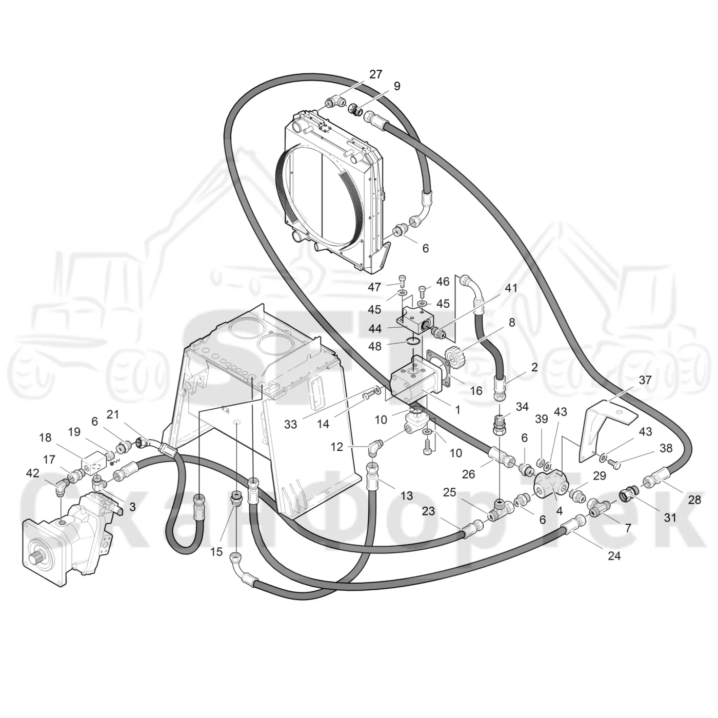 Схема: Valmet / Лесозаготовительные машины / Valmet 931 / Valmet 931 / Каталог запасных частей / Гидравлика / Система охлаждения масла / Охлаждение смазочного масла для гидравлических систем