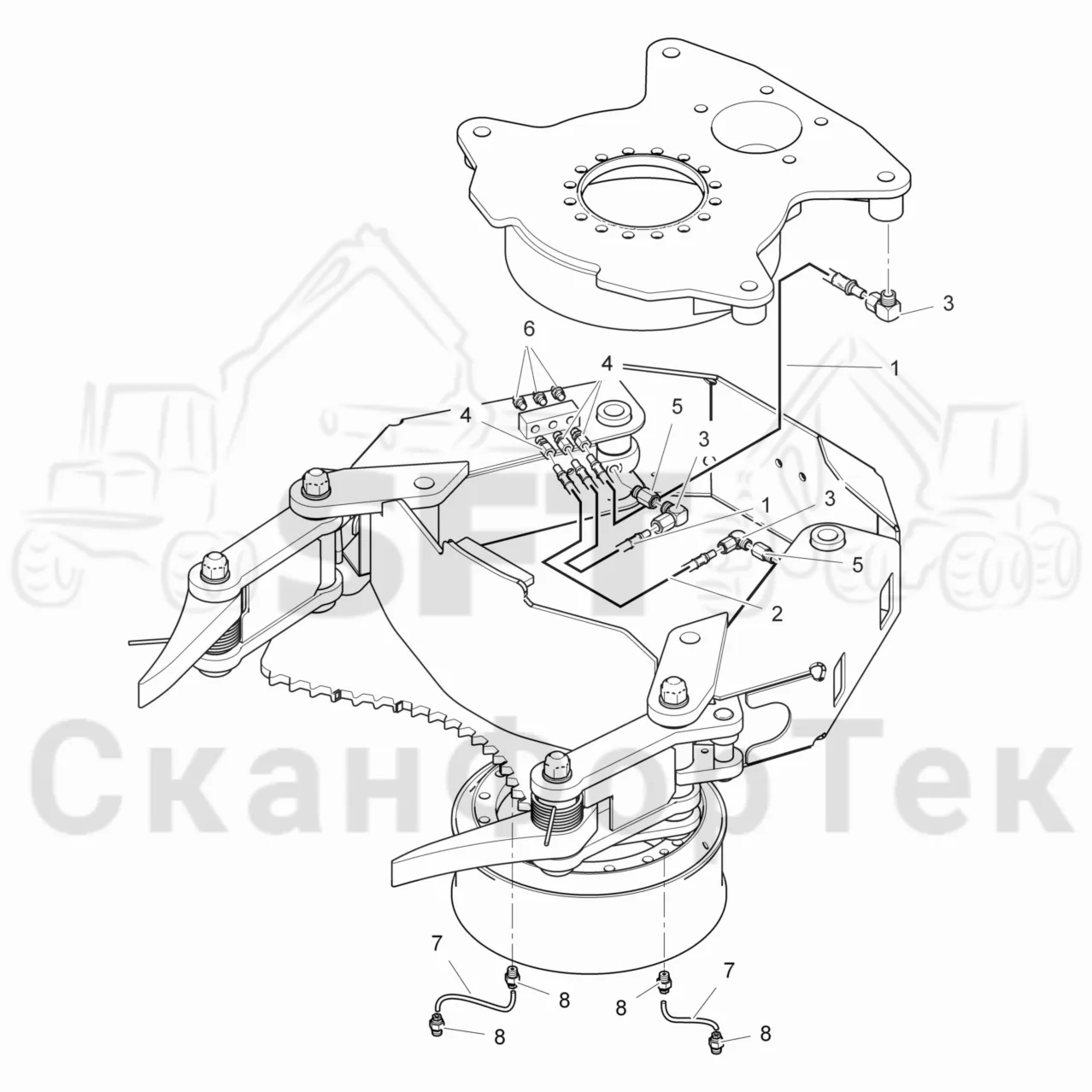 Схема: Komatsu / Лесозаготовительные машины / 901 S/N 9010053267- / Каталог запасных частей / Лесозаготовительное оборудование / Головка лесозаготовительной машины / C93 / Каталог запасных частей / Дополнительное оборудование / Габота с несколькими деЂевьями / Смазка
