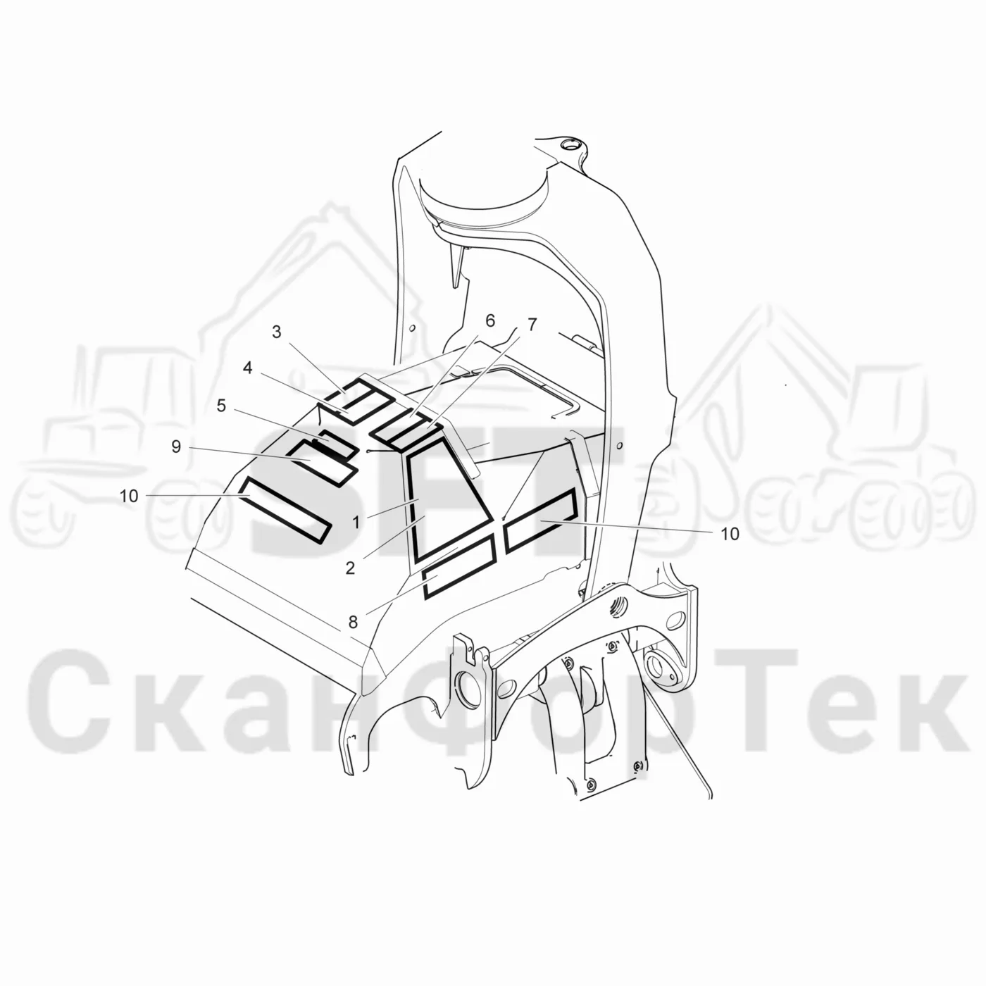 Схема: Komatsu / Лесозаготовительные машины / 931 S/N 9310021067- / Каталог запасных частей / Лесозаготовительное оборудование / Головка лесозаготовительной машины / 360.2 / Каталог запасных частей / шасси / Бирки / Бирки Италия