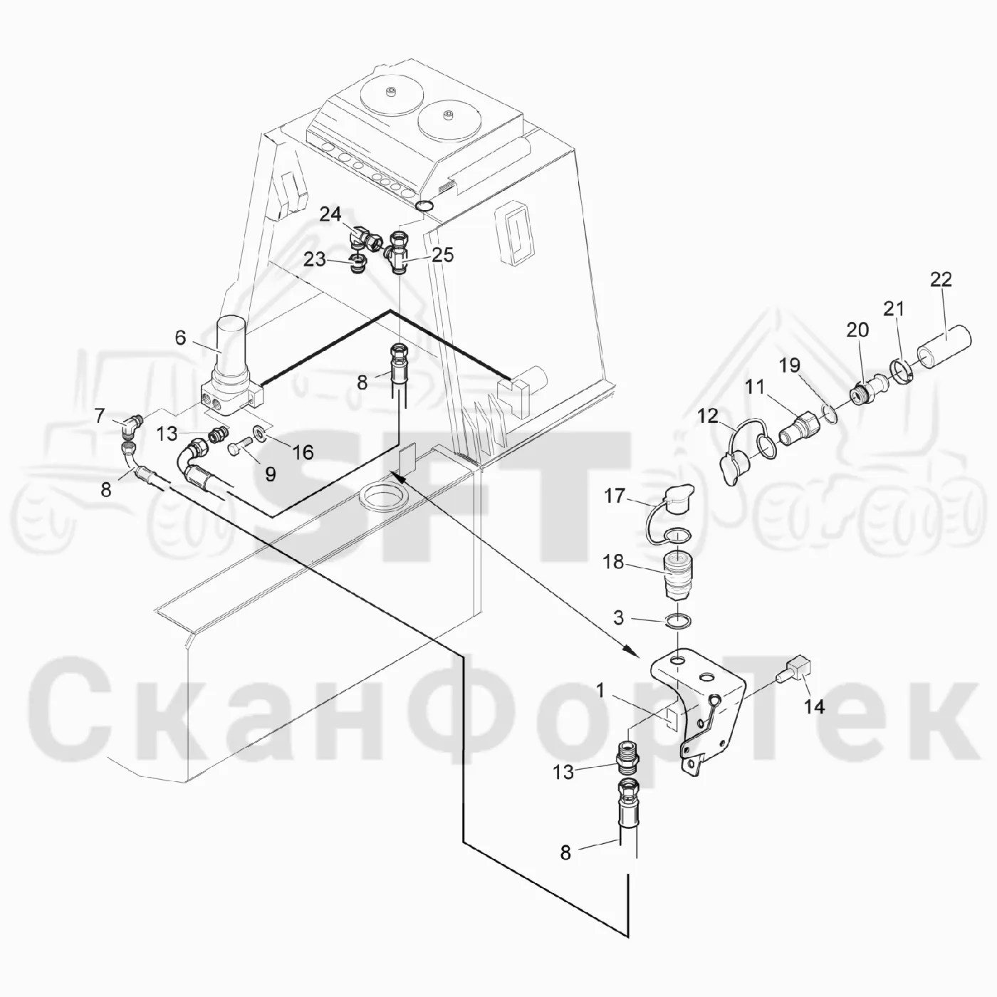 Схема: Komatsu / Лесозаготовительные машины / 931.1 / Каталог запасных частей / Гидравлика / Заполнение маслом / Заправка масла электрическим насосом