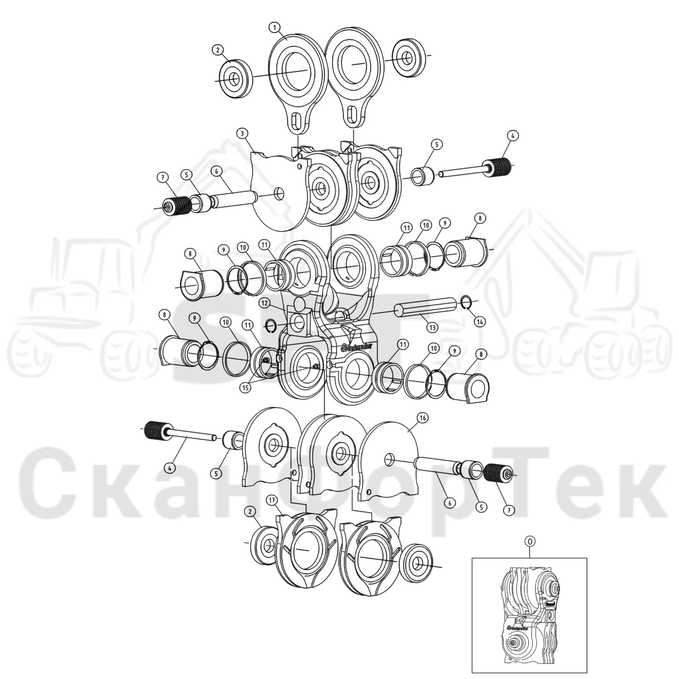 Схема: Komatsu / Лесозаготовительные машины / 911 S/N 9112062167- / Каталог запасных частей / Лесозаготовительное оборудование / Головка лесозаготовительной машины / 370.2 / Каталог запасных частей / Поворотные устройства и звенья / Демпфер поворота MPB2-2 / Демпфер поворота MPB2-2