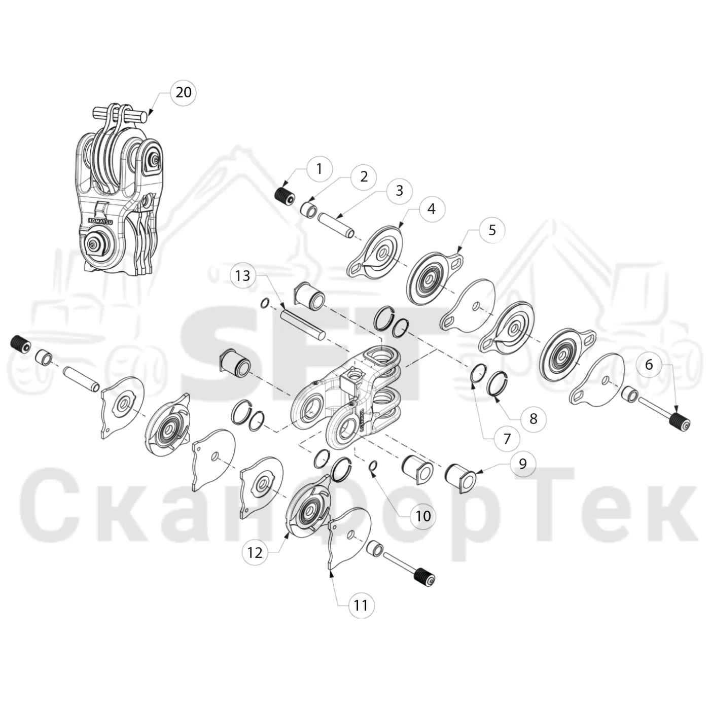 Схема: Komatsu / Лесозаготовительные машины / 931 S/N 9310021067- / Каталог запасных частей / Лесозаготовительное оборудование / Головка лесозаготовительной машины / S172 / Каталог запасных частей / Поворотные устройства и звенья / Демпфер поворота / Демпфер поворота MDB 2-2 / Демпфер поворота MDB 2-2
