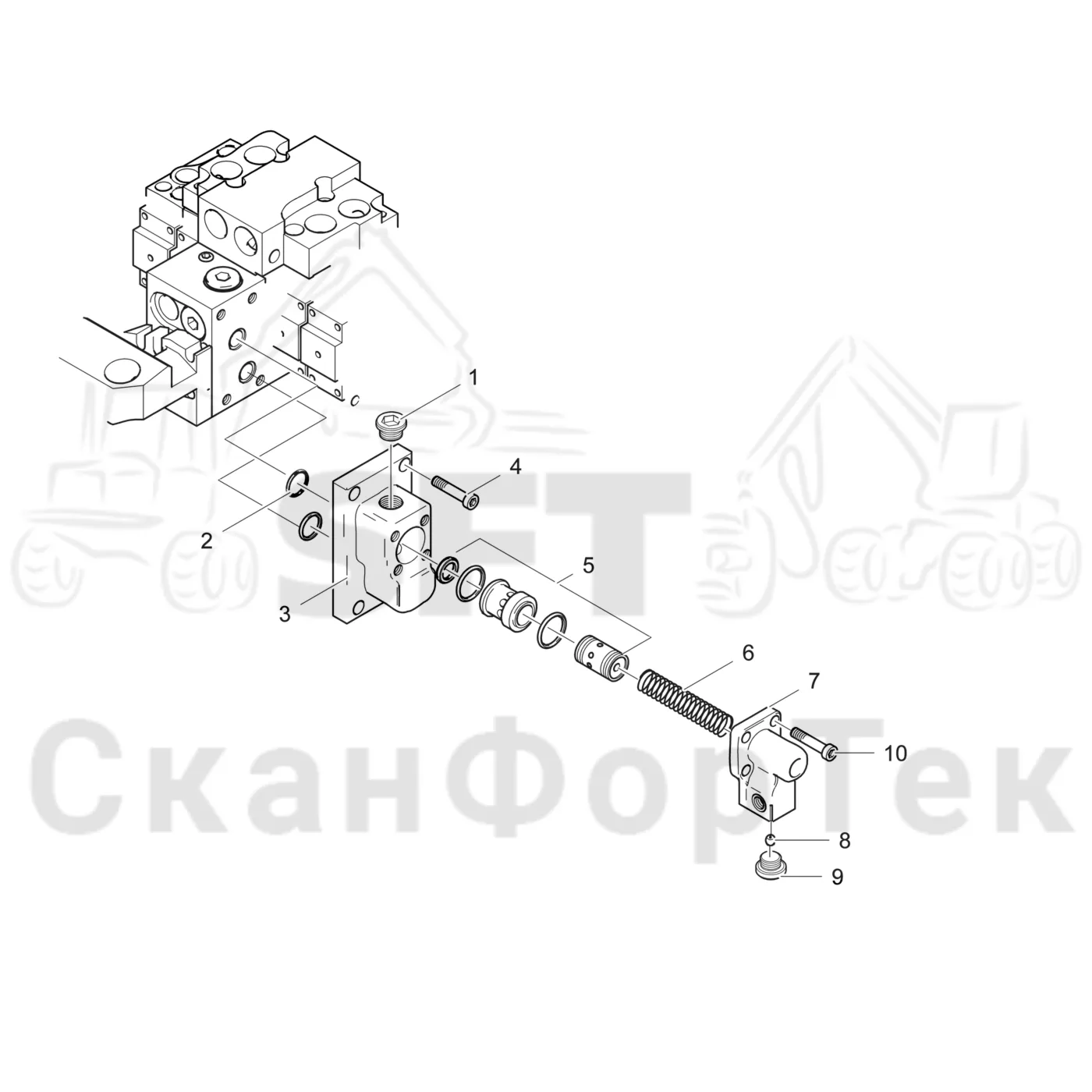 Схема: Valmet / Лесозаготовительные машины / Valmet 931 / Valmet 931 / Каталог запасных частей / Лесозаготовительное оборудование / Головка лесозаготовительной машины / Valmet 360.2 / Каталог запасных частей / Гидравлический клапан / Вентиль обратного заполнения