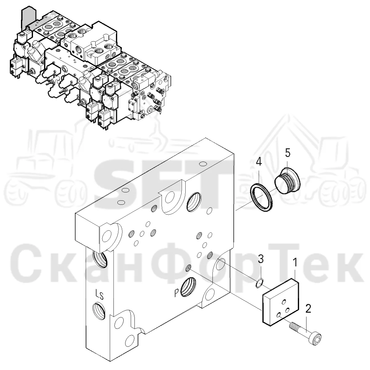 Схема: Valmet / Лесозаготовительные машины / Valmet 941 / Valmet 941 Ch -12070 / Valmet 941 Ch -12070 / Каталог запасных частей / Лесозаготовительное оборудование / Головка лесозаготовительной машины / Valmet 370.1 / Valmet 370.1 / Valmet 370.1 Ch. 111801- / Каталог запасных частей / Гидравлический клапан / Левый концевой блок, смазка цепи