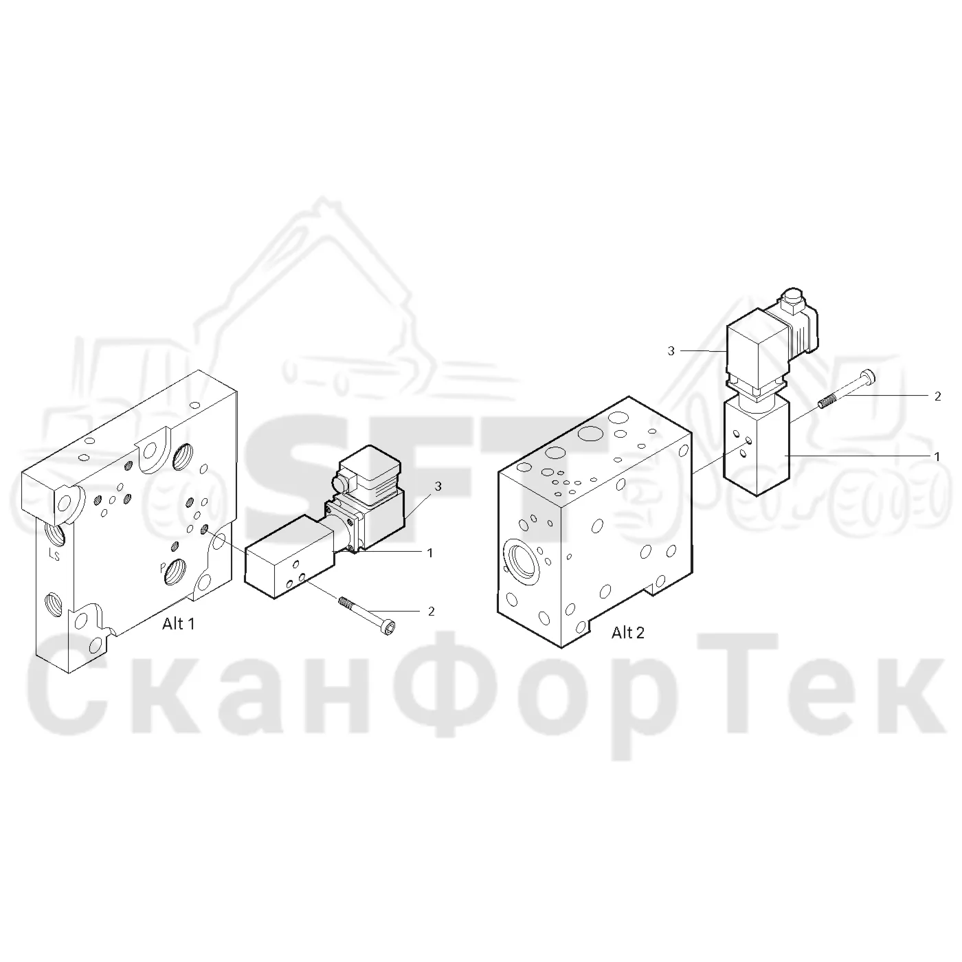 Схема: Komatsu / Лесозаготовительные машины / 911.4 / Каталог запасных частей / Лесозаготовительное оборудование / Головка лесозаготовительной машины / 360.2 / Каталог запасных частей / Гидравлический клапан / Гидравлический клапан / Левый концевой блок, масленка Eco