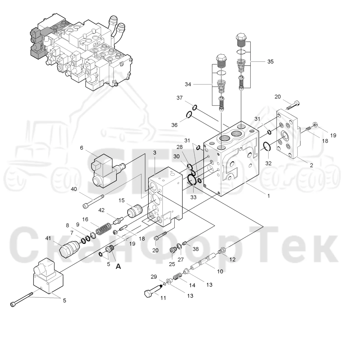 Схема: Valmet / Лесозаготовительные машины / Valmet 941.1 / Valmet 941.1 / Каталог запасных частей / Лесозаготовительное оборудование / Головка лесозаготовительной машины / Valmet 370.2 / Каталог запасных частей / Гидравлический клапан / Клапан, кабели открывания/закрывания