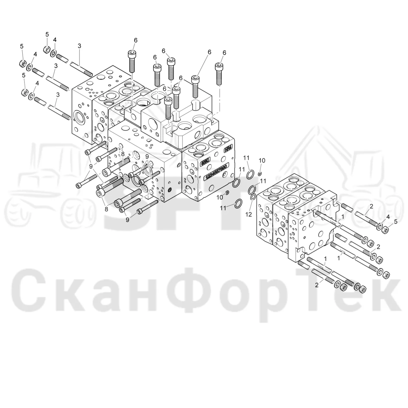 Схема: Komatsu / Лесозаготовительные машины / 931 / Каталог запасных частей / Лесозаготовительное оборудование / Головка лесозаготовительной машины / 360.2 / Каталог запасных частей / Гидравлический клапан / Гидравлический клапан 3600023191- / Узел клапана