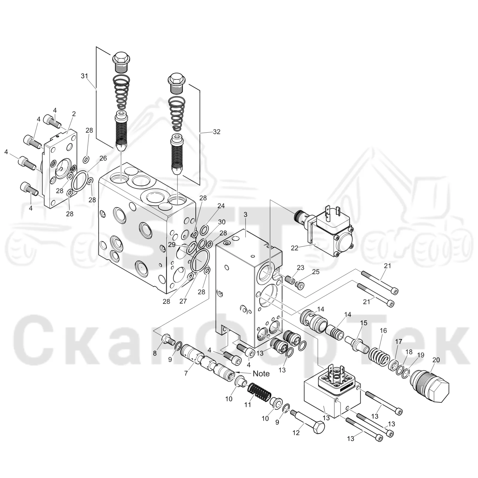 Схема: Komatsu / Лесозаготовительные машины / 911 S/N 9112062167- / Каталог запасных частей / Лесозаготовительное оборудование / Головка лесозаготовительной машины / 360.2 / Каталог запасных частей / Гидравлический клапан / Гидравлический клапан 3600023191- / Клапан, кабели открывания/закрывания 3600023434-