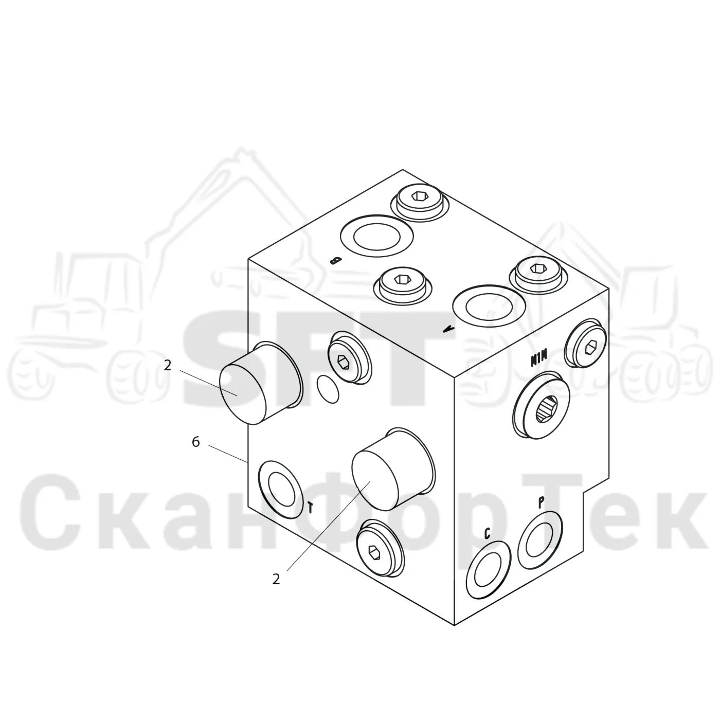 Схема: Komatsu / Лесозаготовительные машины / 931 / Каталог запасных частей / Подъемный кран / Кабина, гидравлика устройства поворота / Блок